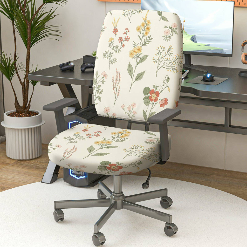 2-Piece Floral Pattern Nature Inspired Decorative Colorful  Computer Chair Cover Set, Seat and Backrest