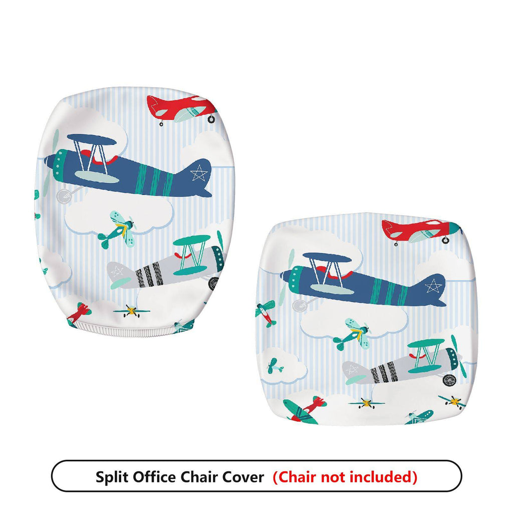 2-Piece Airplane Cloud Stripe Fun  Computer Chair Cover Set, Seat and Backrest