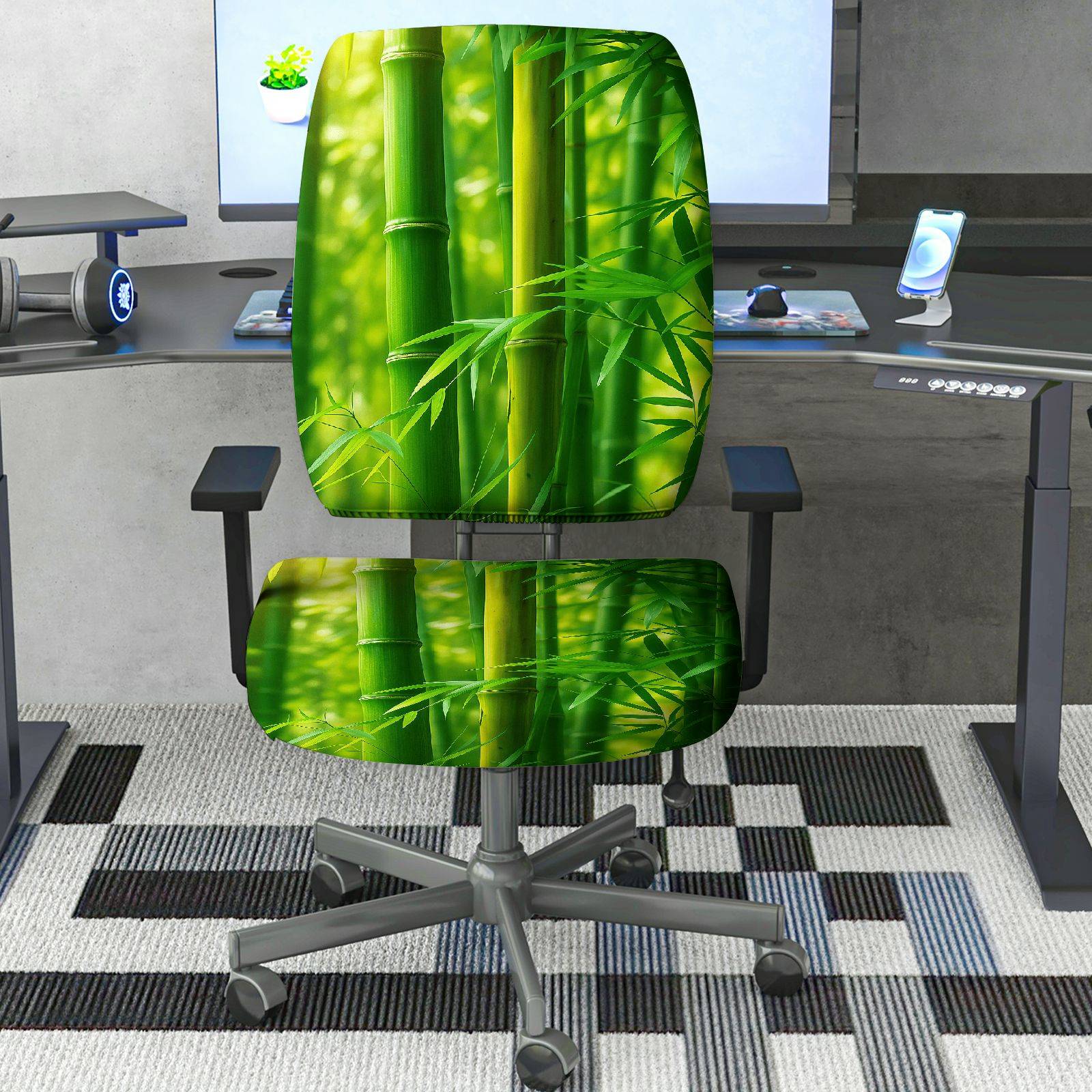 2-Piece Bamboo Grove Green Plant Leaves  Computer Chair Cover Set, Seat and Backrest