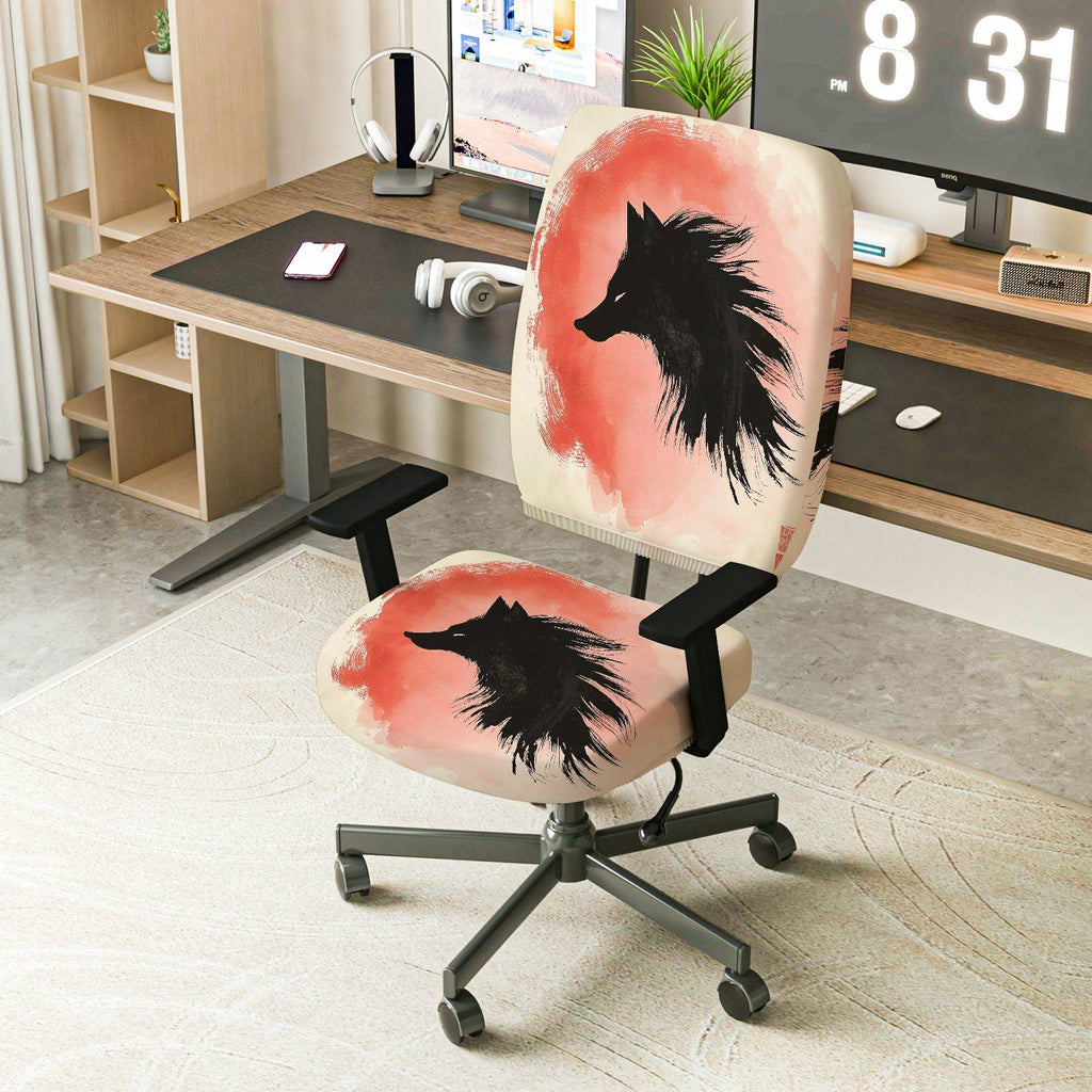 2-Piece Artistic Wolf Design Modern Stylish Unique Creative  Computer Chair Cover Set, Seat and Backrest