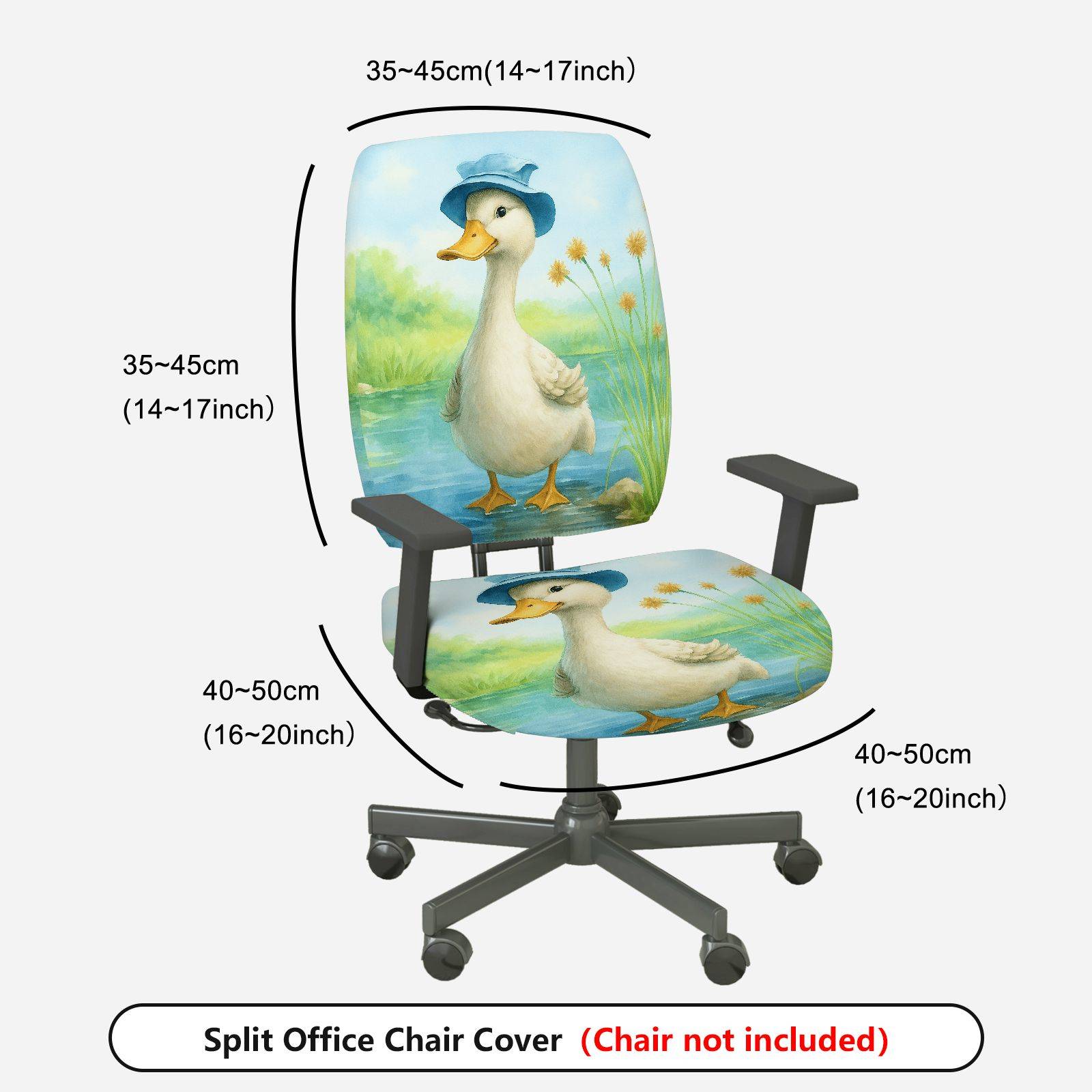 2-Piece Cute Animal Duck Blue Hat Nature Scenery  Computer Chair Cover Set, Seat and Backrest