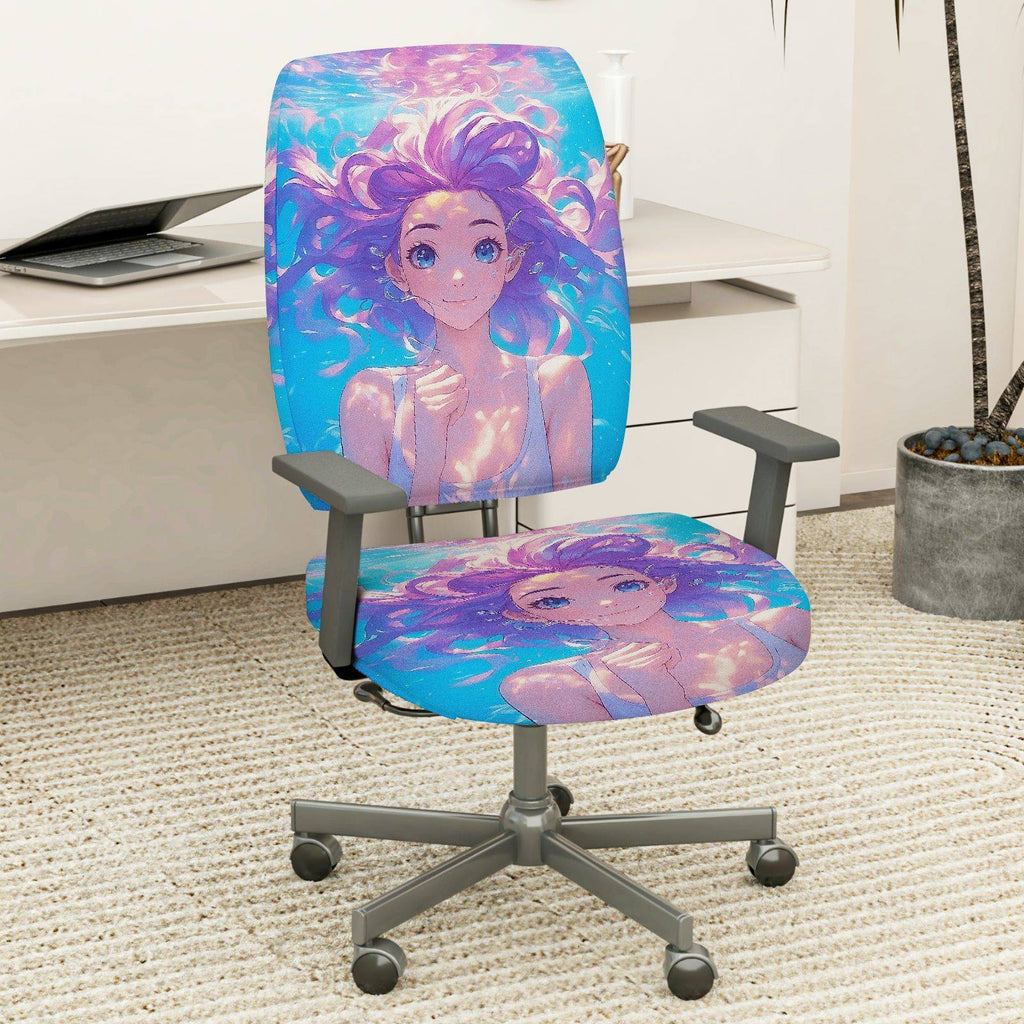 2-Piece Anime Fantasy Girl Colorful Art  Computer Chair Cover Set, Seat and Backrest