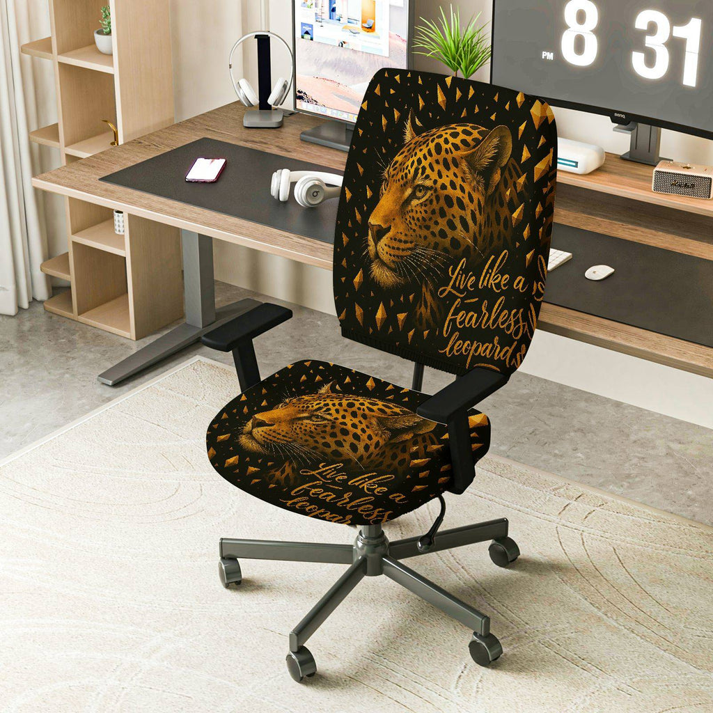 2-Piece Animal Jungle Wild Leopard Fearless Inspirational  Computer Chair Cover Set, Seat and Backrest