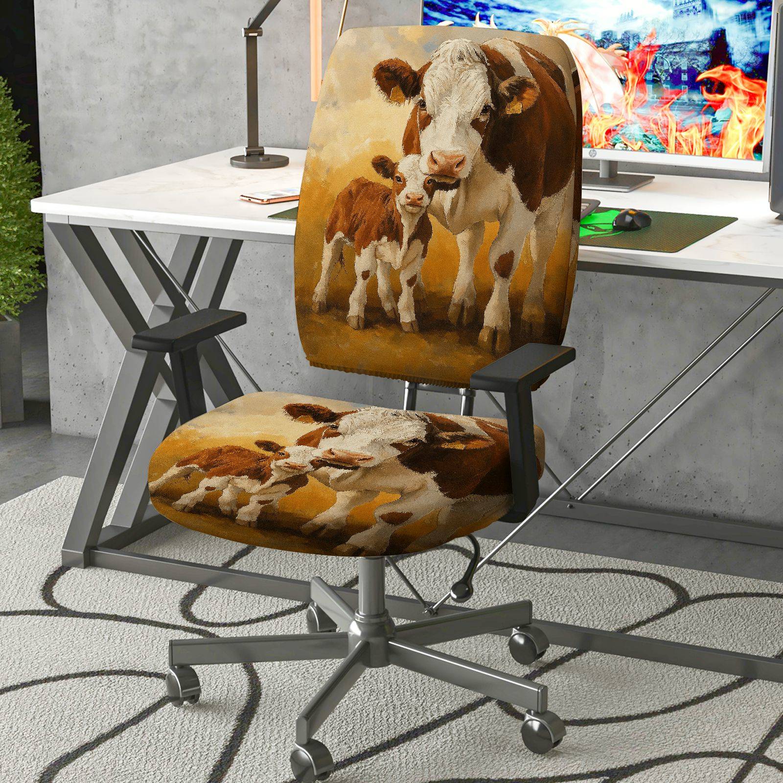 2-Piece Animal Rustic Pastoral Farm Landscape Nature  Computer Chair Cover Set, Seat and Backrest