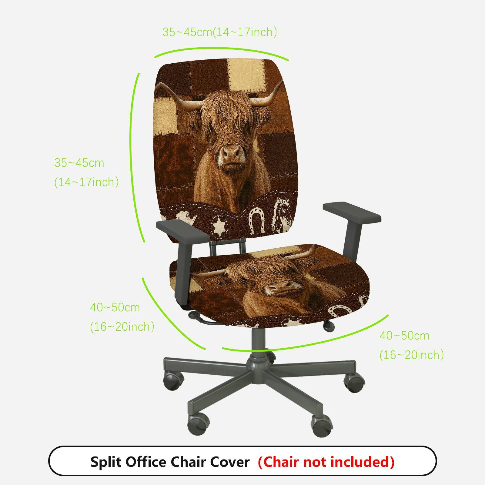 2-Piece Cow Western Farm Rustic Animal Country  Computer Chair Cover Set, Seat and Backrest