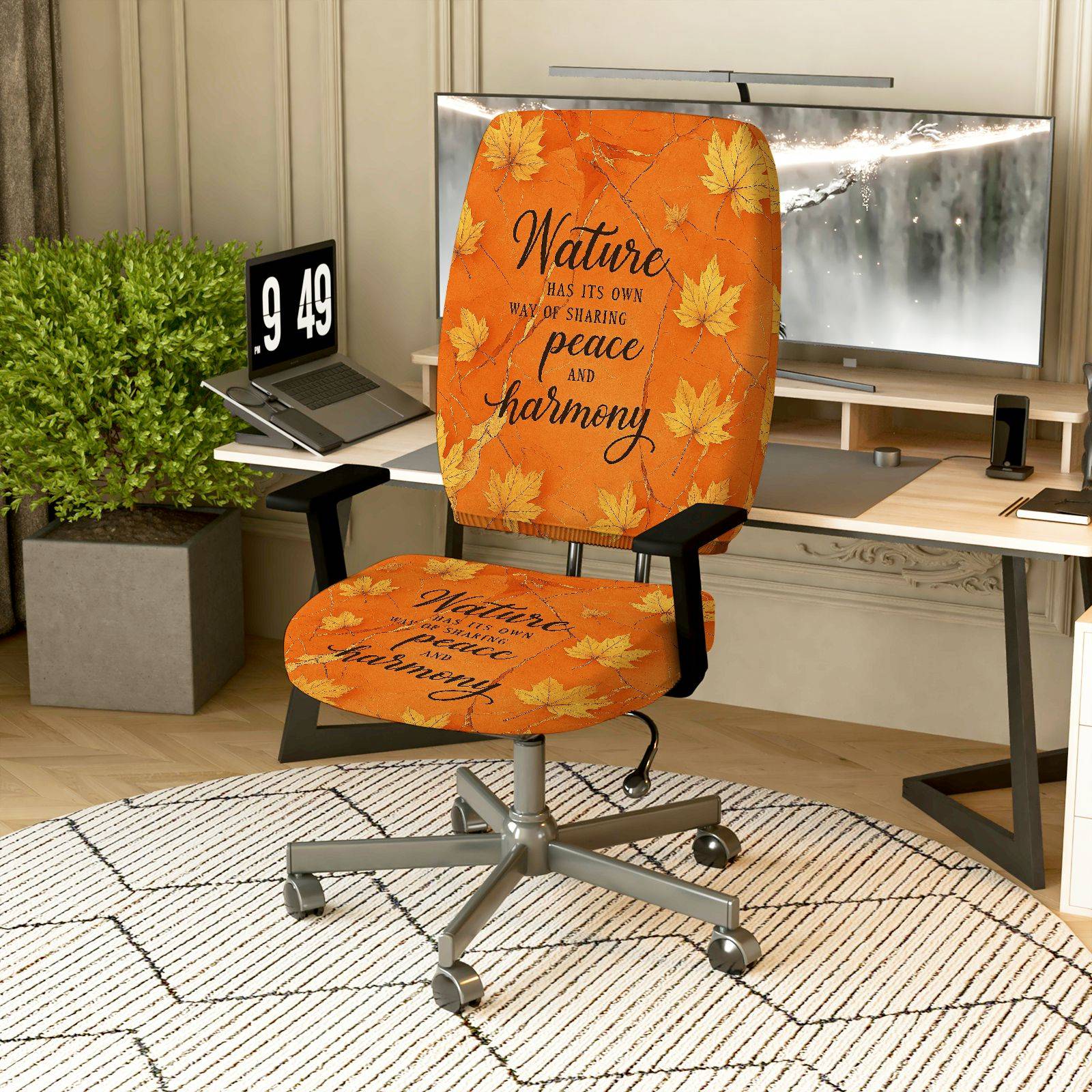 2-Piece Autumn Maple Leaf Nature Peace Harmony  Computer Chair Cover Set, Seat and Backrest