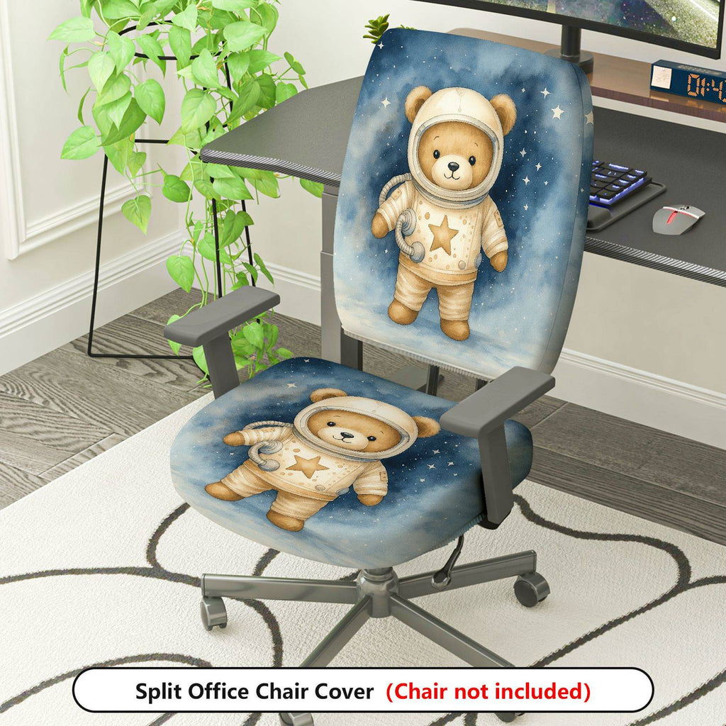2-Piece Astronaut Bear Starry Sky Universe Space  Computer Chair Cover Set, Seat and Backrest