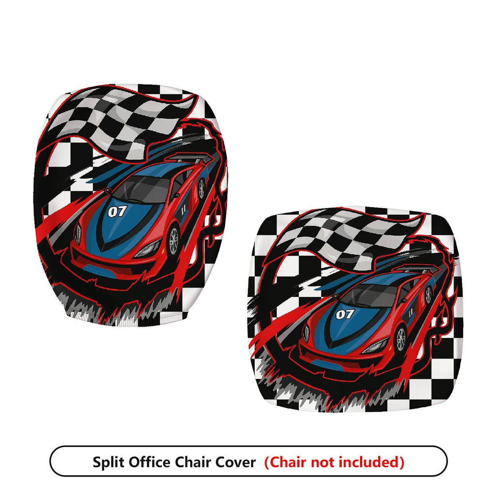 2-Piece Racing car checkered flag black red blue  Computer Chair Cover Set, Seat and Backrest