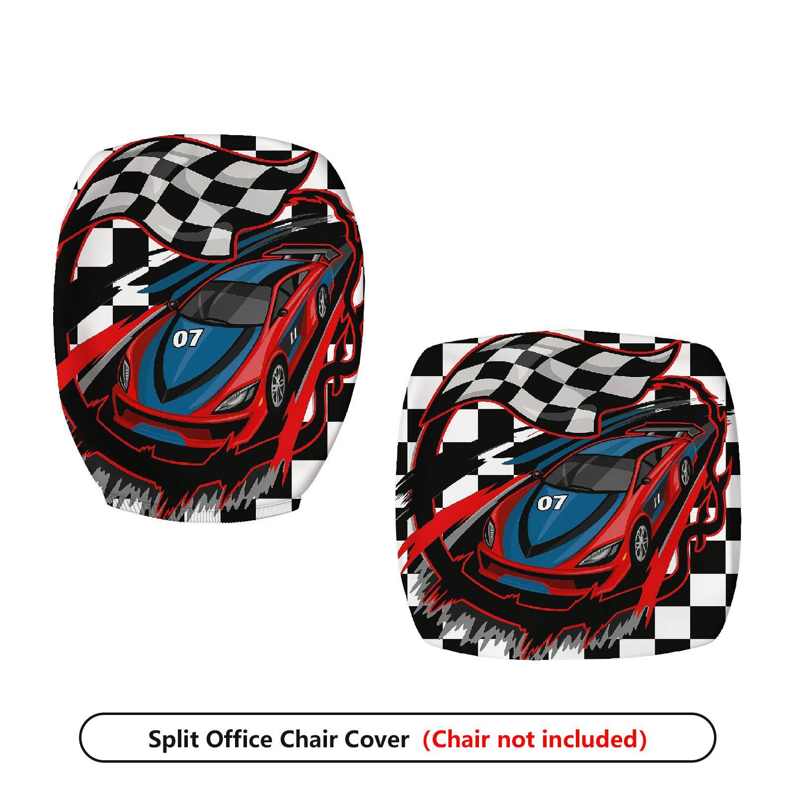 2-Piece Racing car checkered flag black red blue  Computer Chair Cover Set, Seat and Backrest