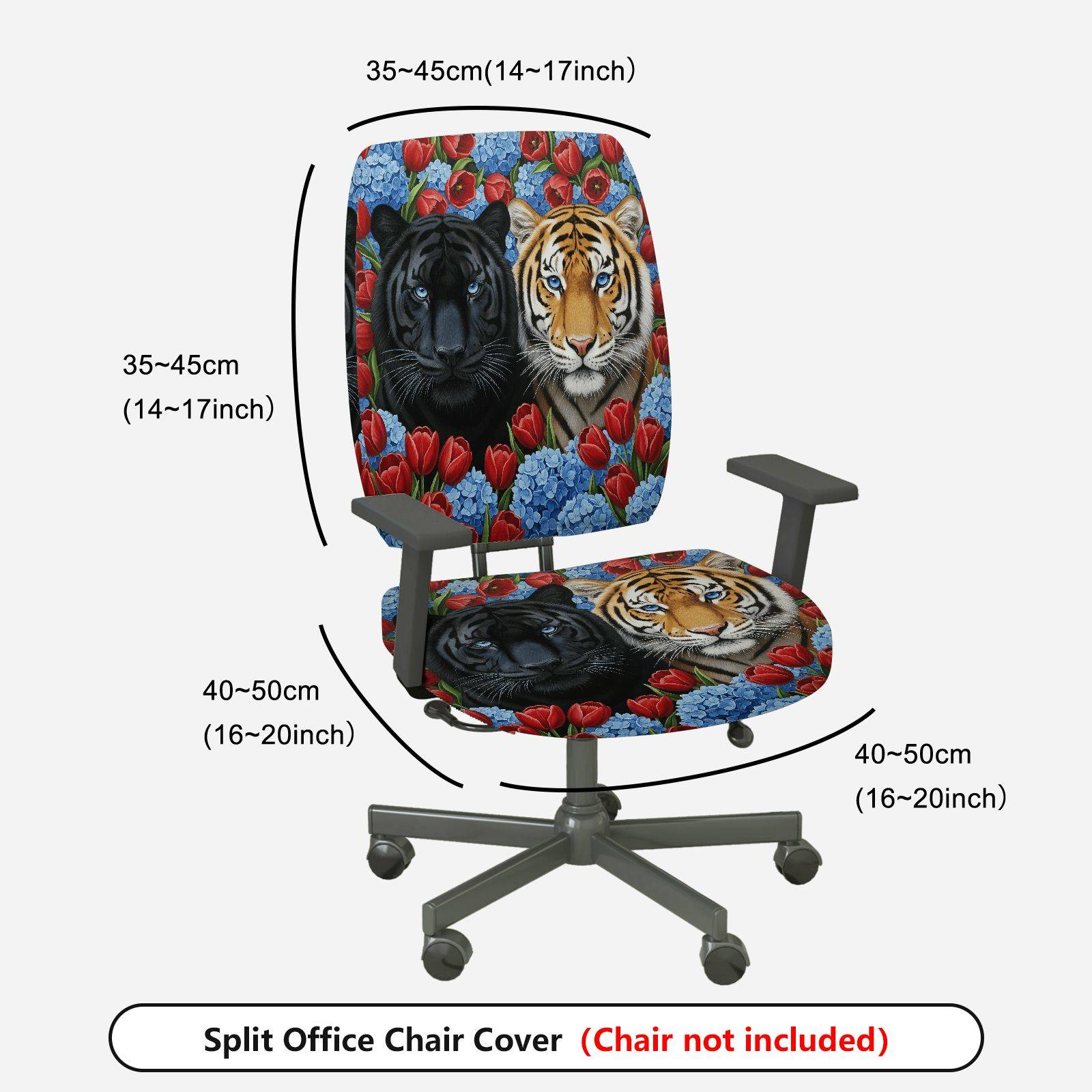 2-Piece Tiger Panther Floral Colorful Animal Pattern  Computer Chair Cover Set, Seat and Backrest