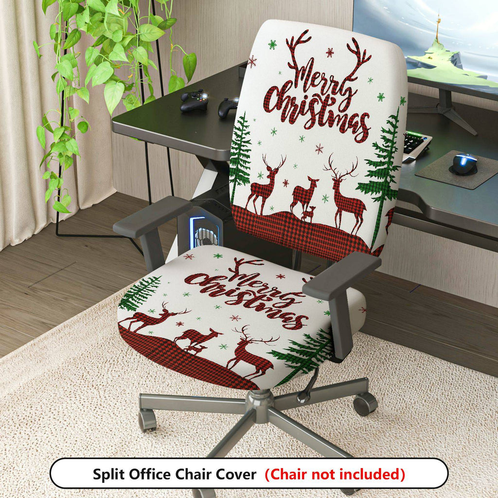 2-Piece Christmas Reindeer Festive Decorative Holiday Winter  Computer Chair Cover Set, Seat and Backrest