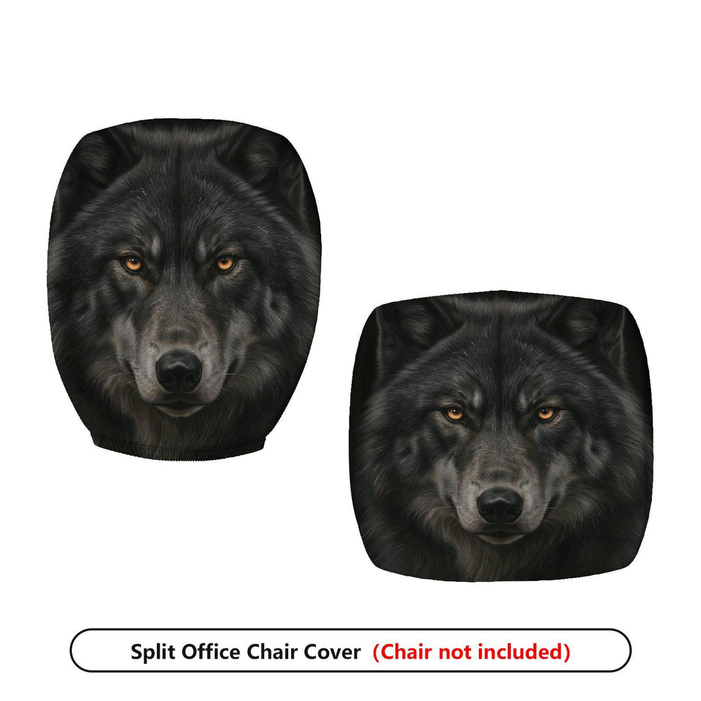 2-Piece Wolf Animal Print Halloween Decorative  Computer Chair Cover Set, Seat and Backrest