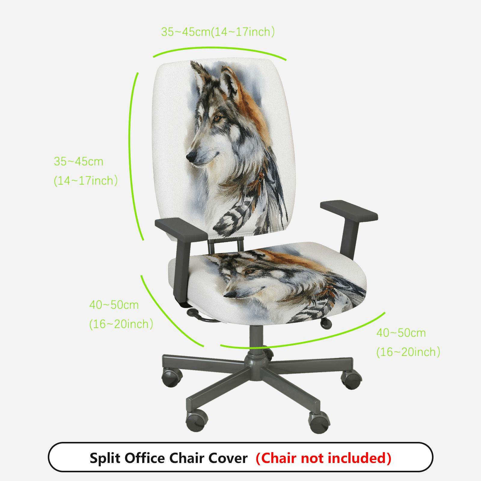 2-Piece Wolf Animal Feather Art Nature Tribal  Computer Chair Cover Set, Seat and Backrest