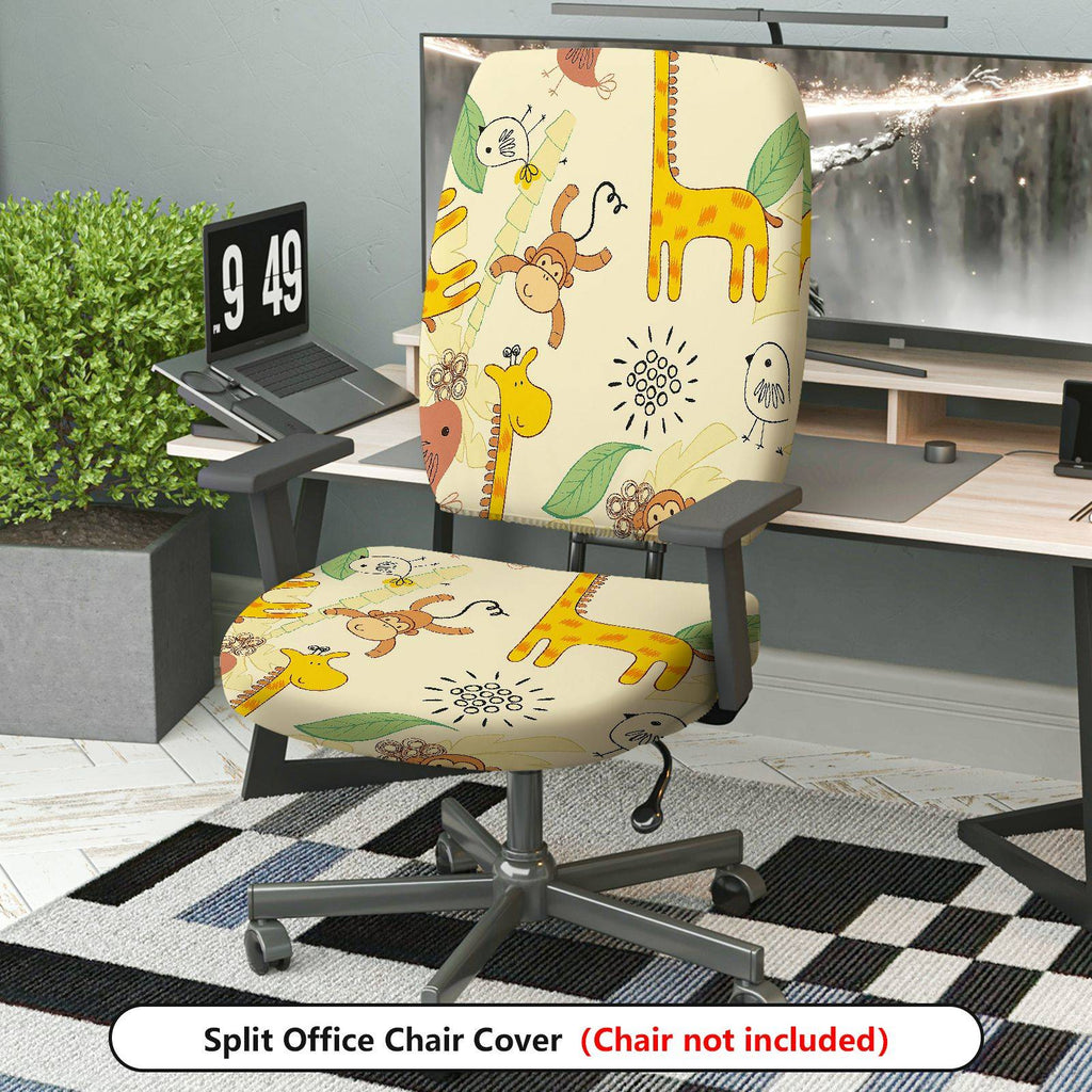 2-Piece Animal Giraffe Monkey Leaf Flower  Computer Chair Cover Set, Seat and Backrest