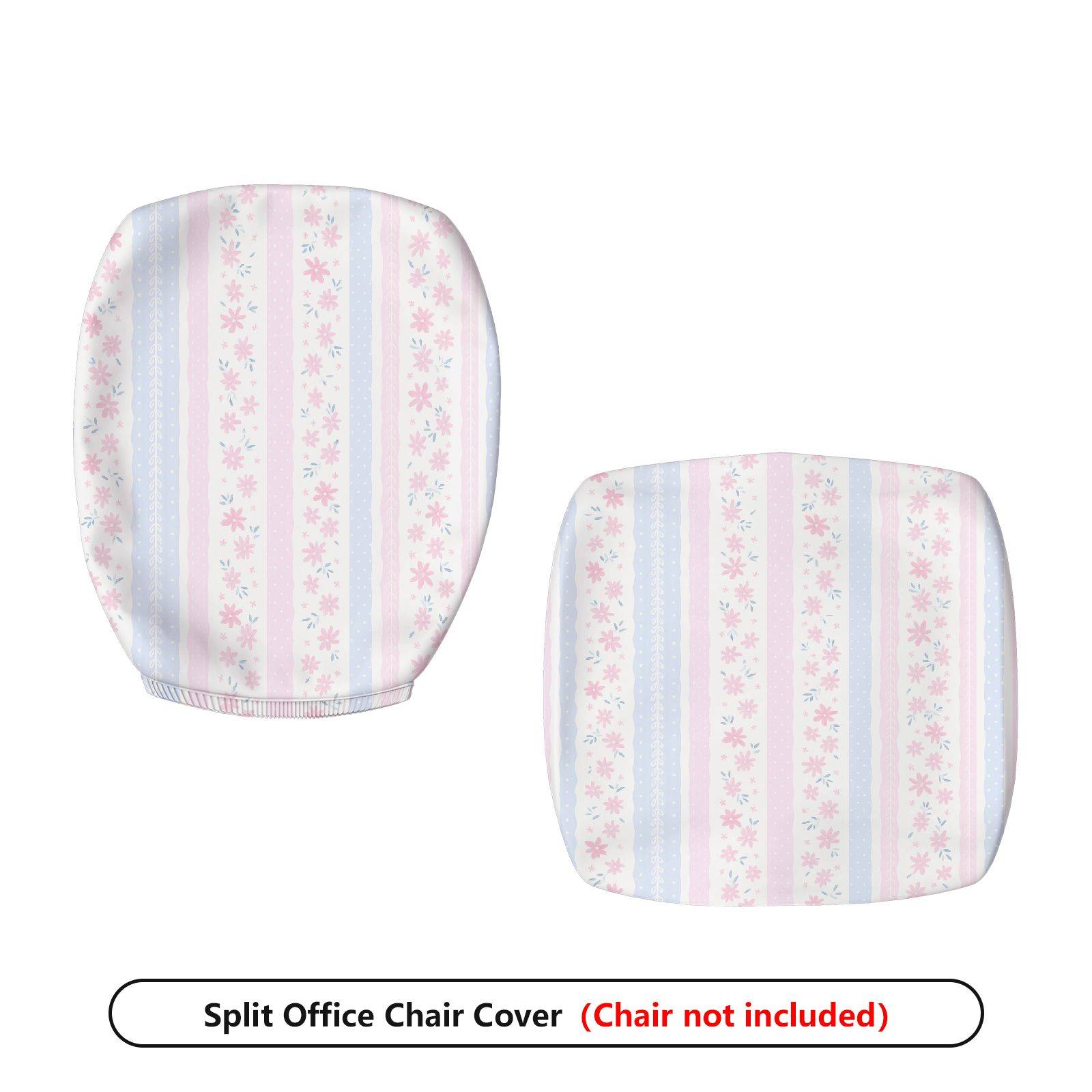 2-Piece Pastel Floral Stripe  Computer Chair Cover Set, Seat and Backrest