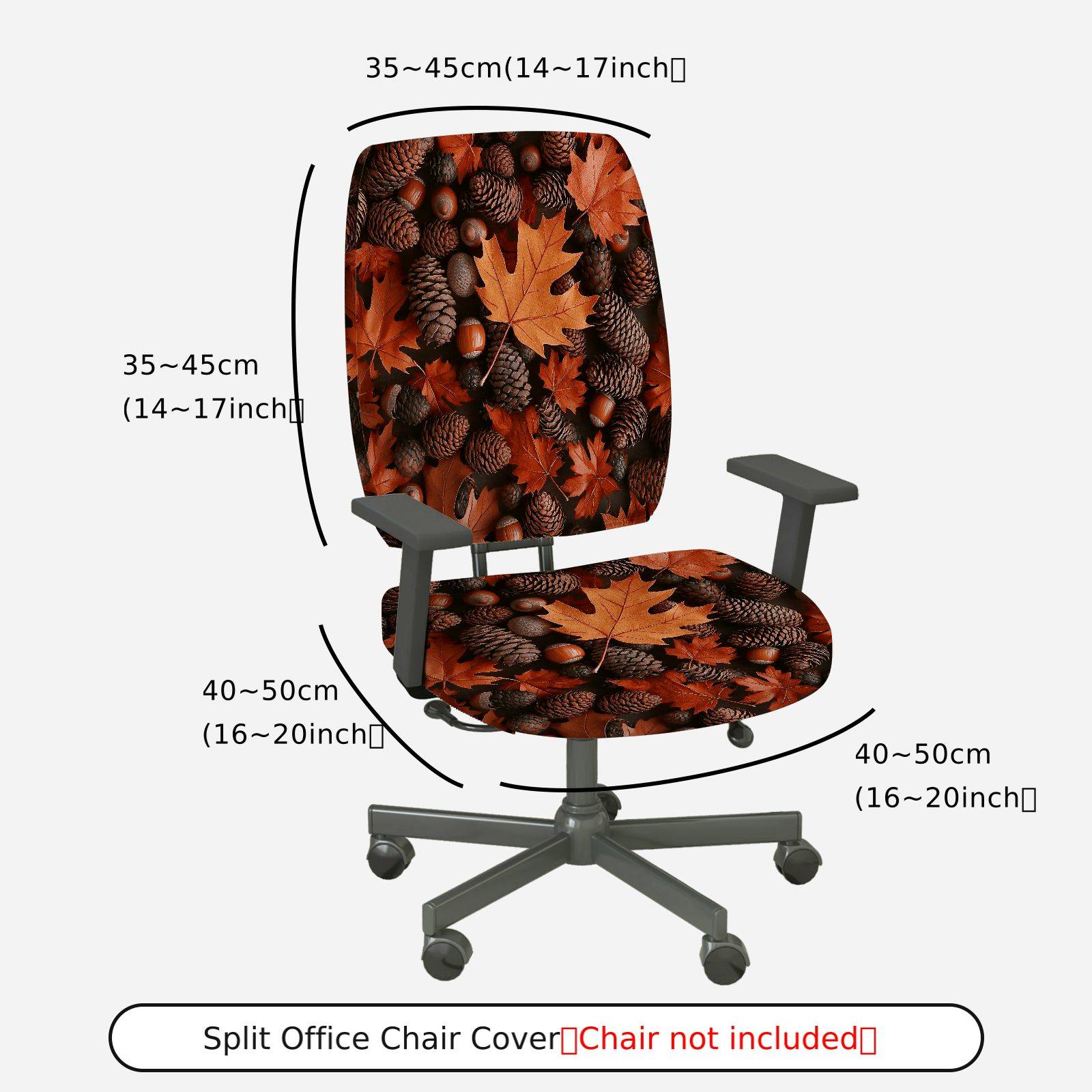 2-Piece Autumn Leaves Pinecones Acorns Fall Decorative  Computer Chair Cover Set, Seat and Backrest