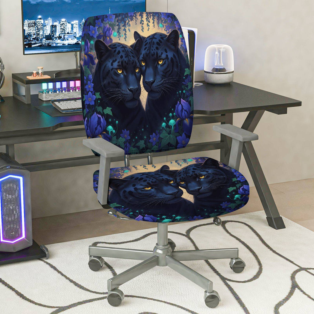 2-Piece Panther Animal Floral Art Decorative  Computer Chair Cover Set, Seat and Backrest