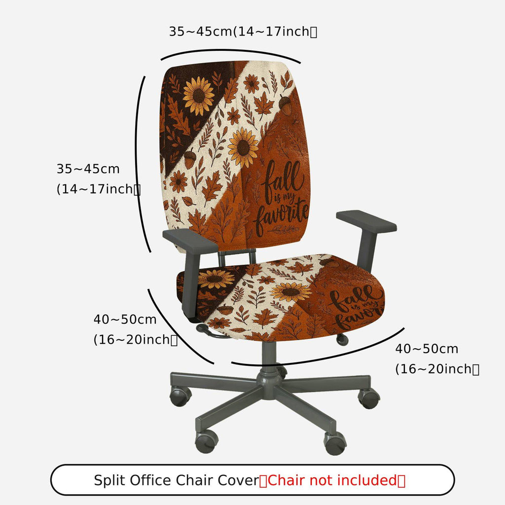 2-Piece Autumn Floral Leaf Text Fall  Computer Chair Cover Set, Seat and Backrest