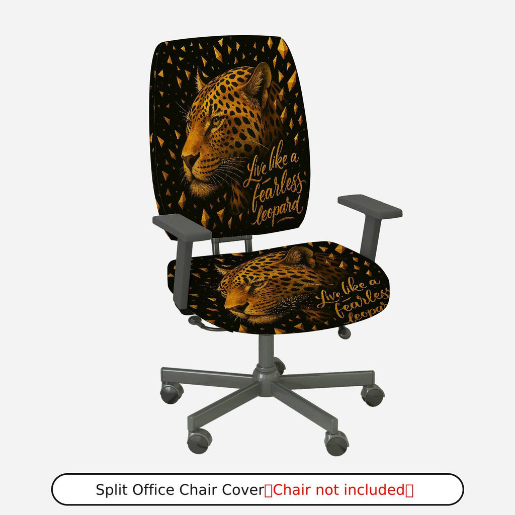 2-Piece Animal Jungle Wild Leopard Fearless Inspirational  Computer Chair Cover Set, Seat and Backrest