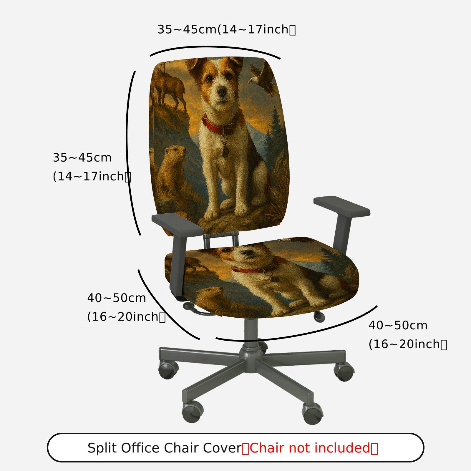 2-Piece Animal Nature Art Dog Wildlife  Computer Chair Cover Set, Seat and Backrest