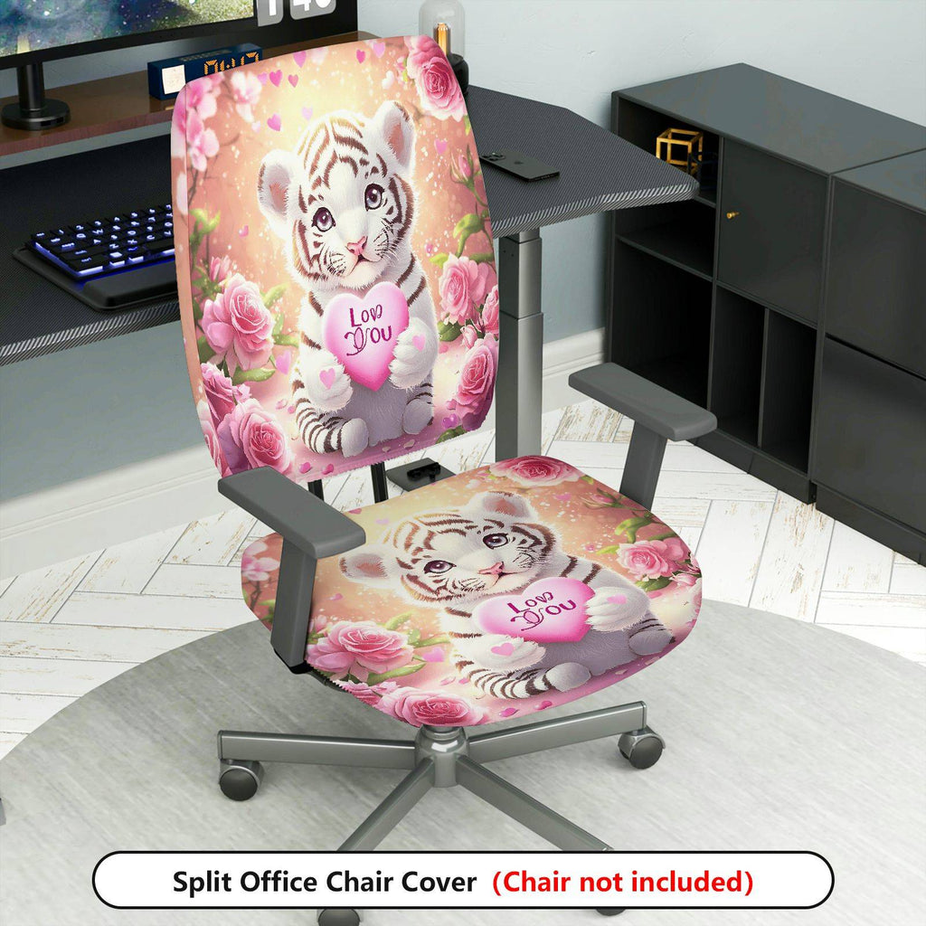 2-Piece Cute Animal Valentine's Day Romantic Floral Love Theme  Computer Chair Cover Set, Seat and Backrest