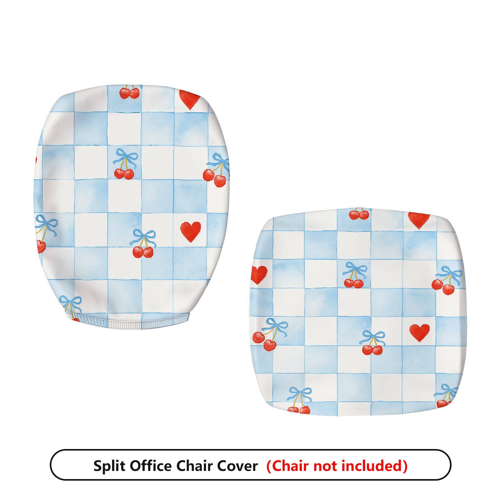 2-Piece Red Heart Cherry Bowknot Plaid  Computer Chair Cover Set, Seat and Backrest
