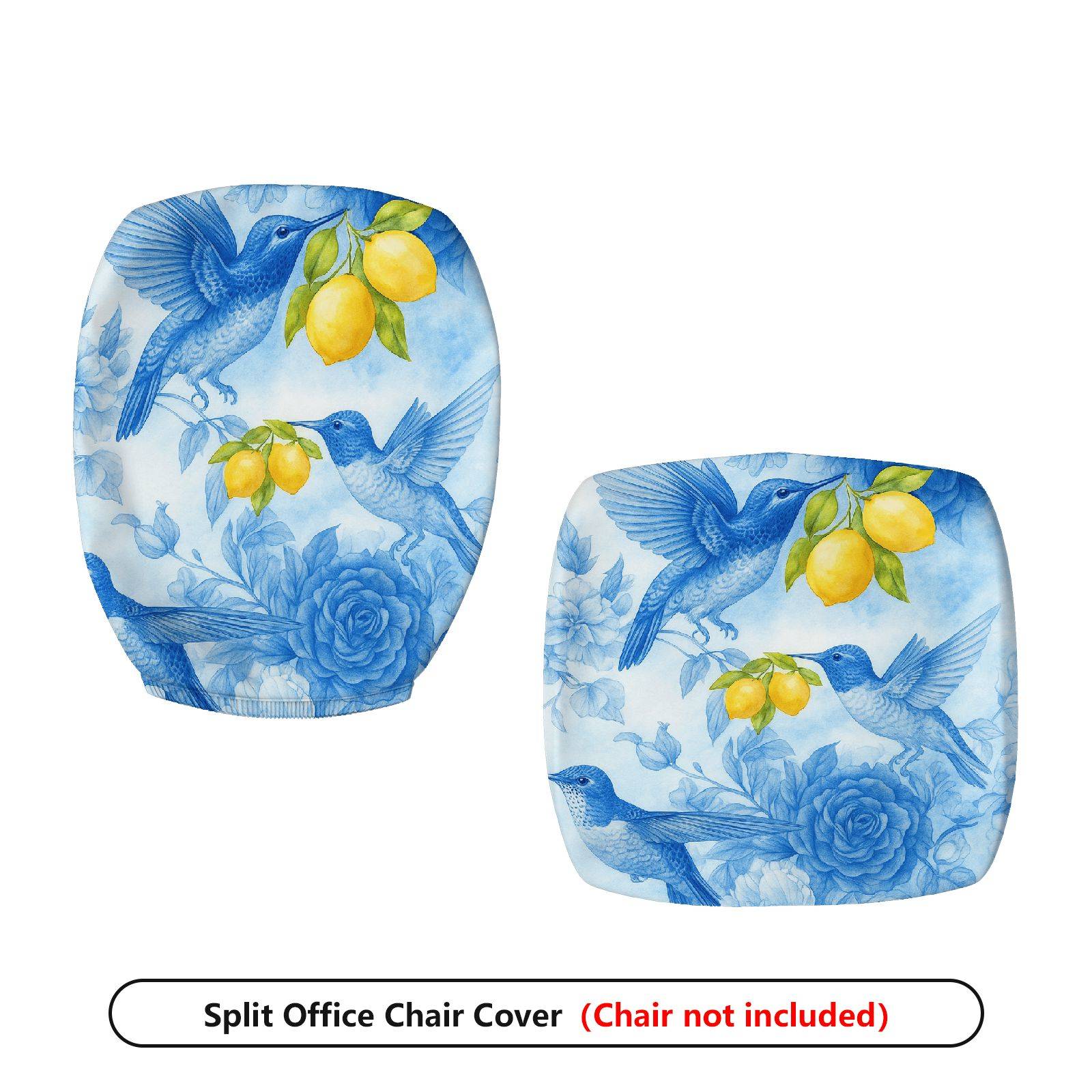2-Piece Hummingbird Floral Lemon Nature Blue  Computer Chair Cover Set, Seat and Backrest