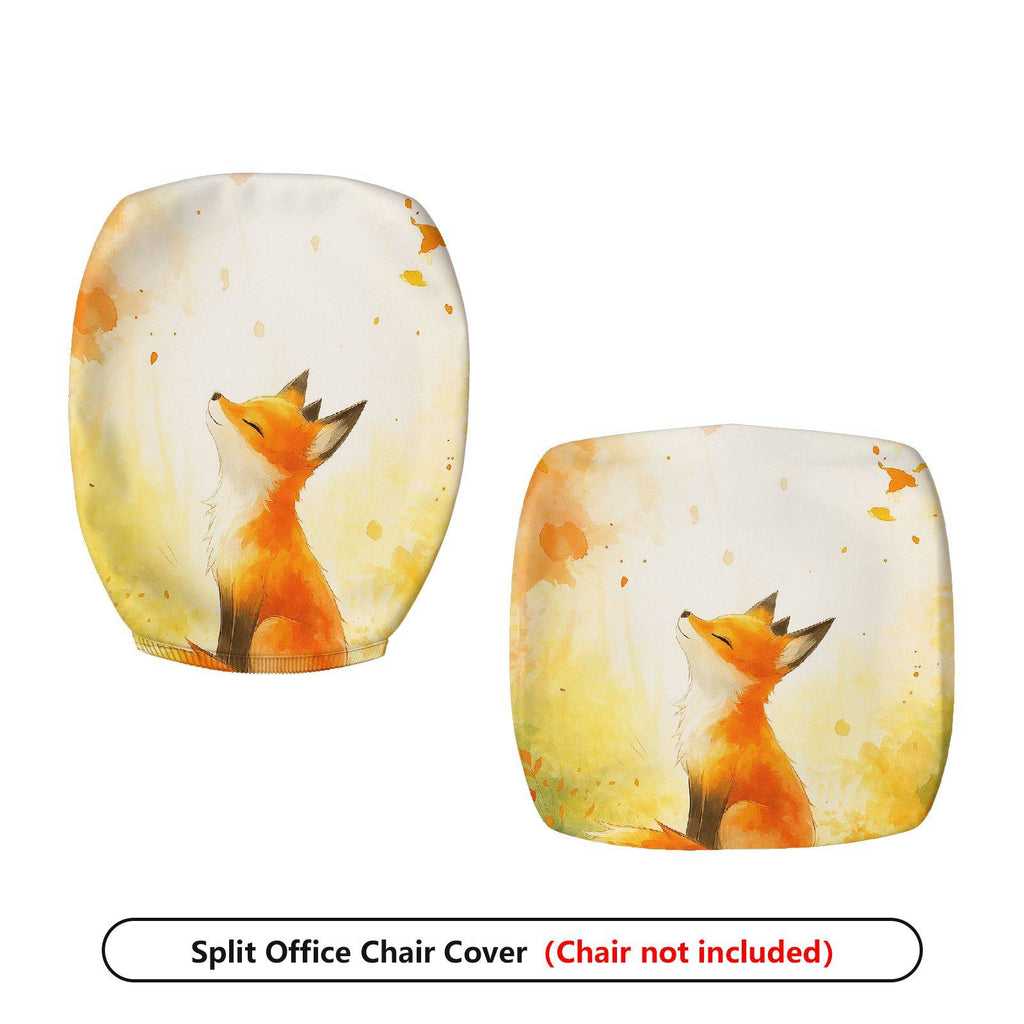 2-Piece Fox Pattern Design Art Animal  Computer Chair Cover Set, Seat and Backrest