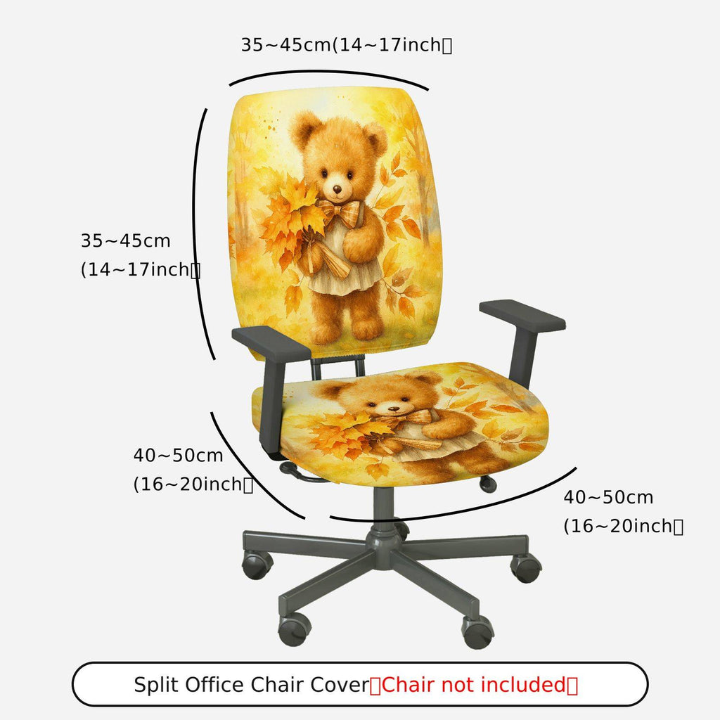 2-Piece Autumn Cute Bear Leaves Decorative  Computer Chair Cover Set, Seat and Backrest