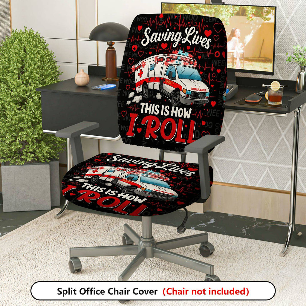 2-Piece Ambulance Heartbeat Saving Lives Medical Emergency  Computer Chair Cover Set, Seat and Backrest