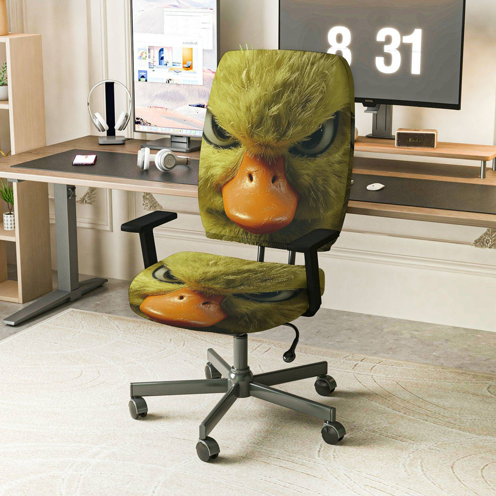 2-Piece Angry Duck Face Fun Unique Animal  Computer Chair Cover Set, Seat and Backrest