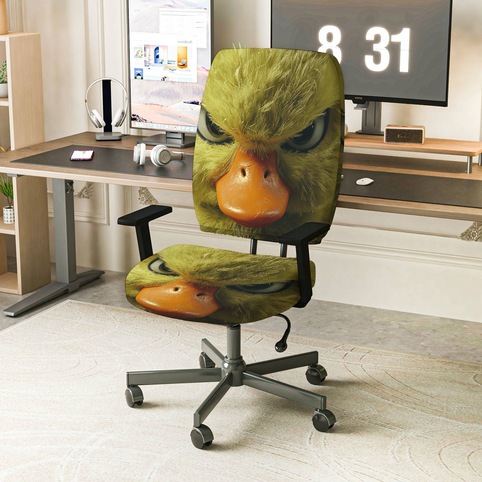 2-Piece Angry Duck Face Fun Unique Animal  Computer Chair Cover Set, Seat and Backrest