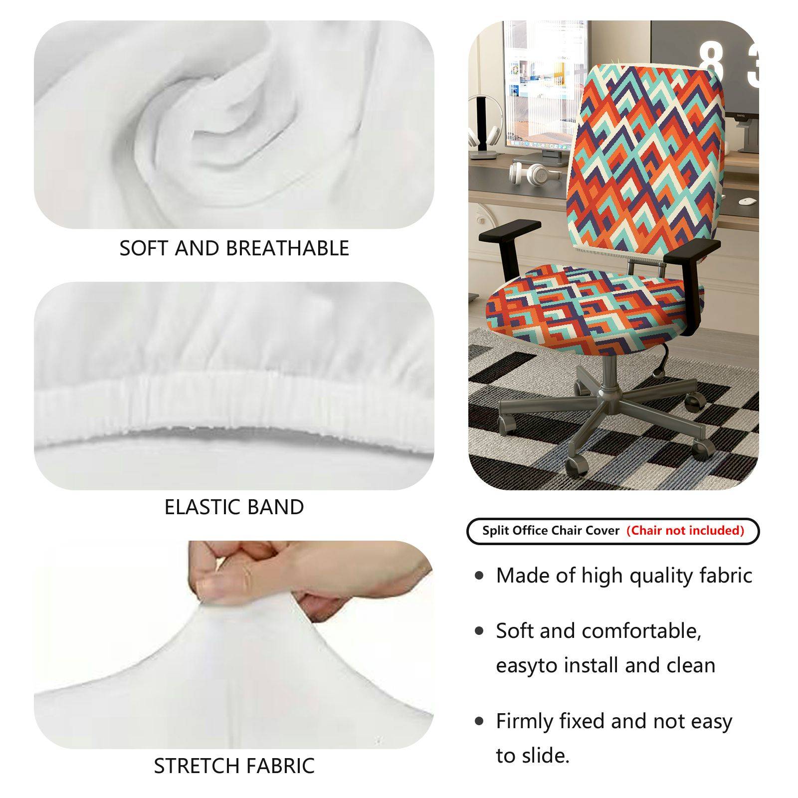 2-Piece Geometric Colorful Modern Stylish Decorative  Computer Chair Cover Set, Seat and Backrest