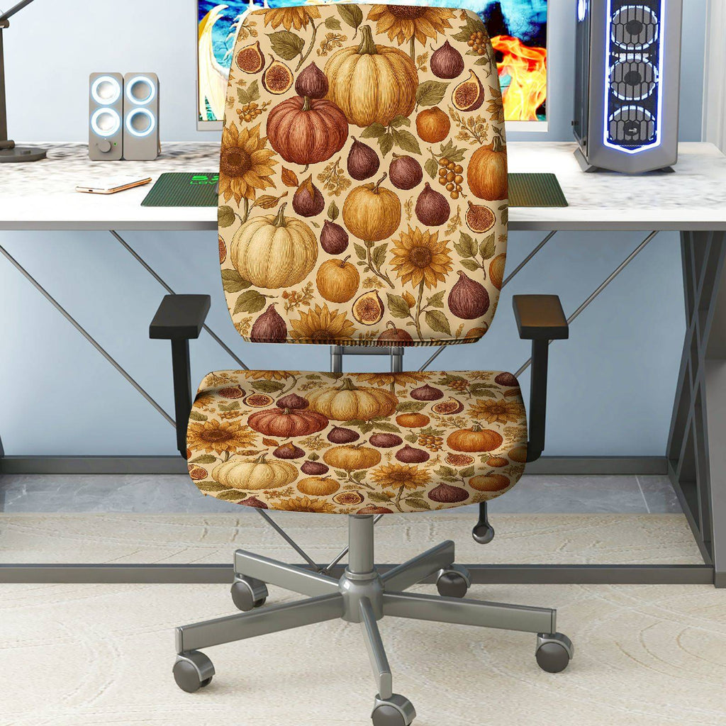 2-Piece Autumn Pumpkin Sunflower Harvest Festival Thanksgiving  Computer Chair Cover Set, Seat and Backrest
