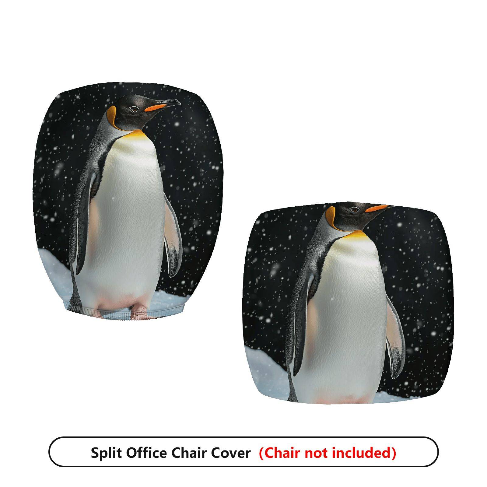 2-Piece Penguin Snow Winter Animal Nature Decor  Computer Chair Cover Set, Seat and Backrest