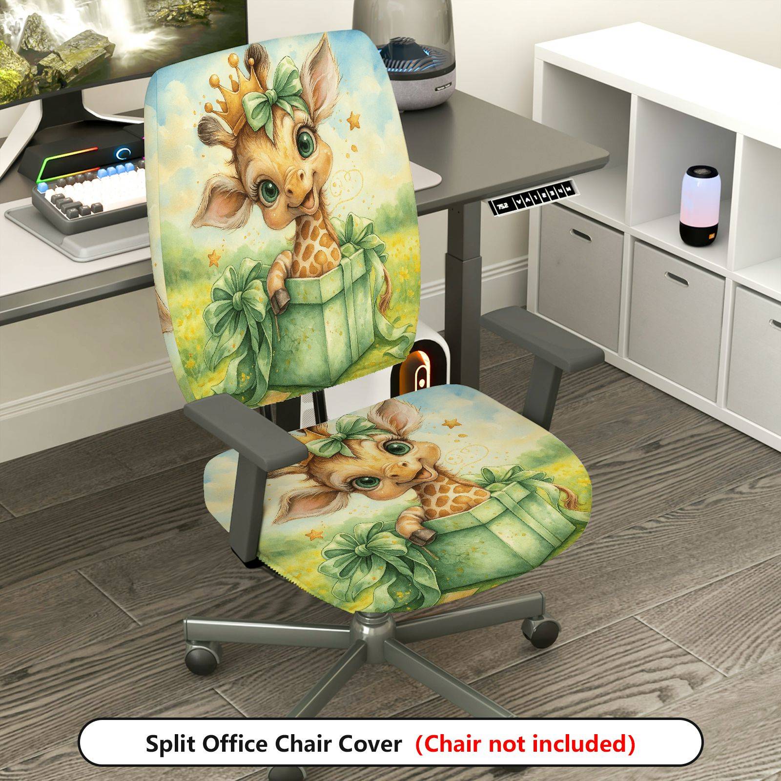 2-Piece Animal Star Gift Crown  Computer Chair Cover Set, Seat and Backrest
