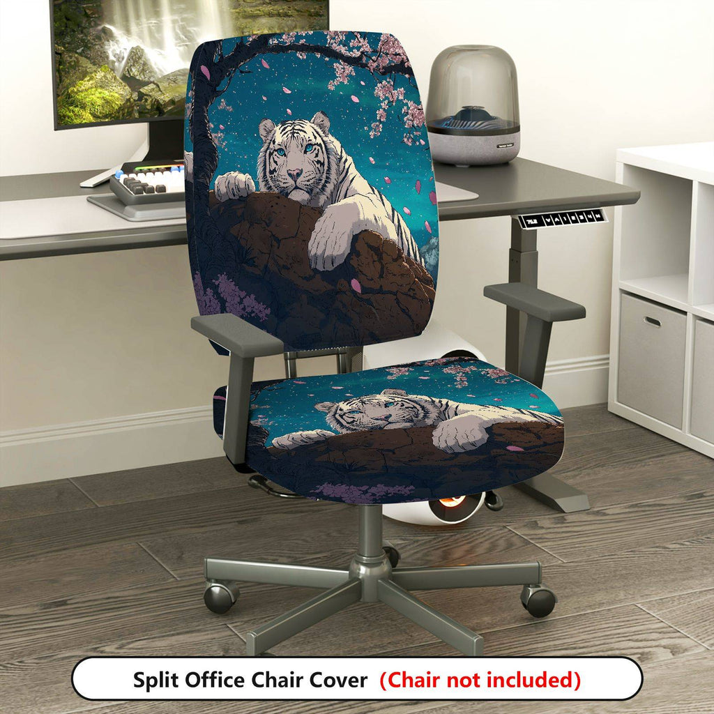 2-Piece Tiger Cherry Blossom Scenic Animal Art  Computer Chair Cover Set, Seat and Backrest