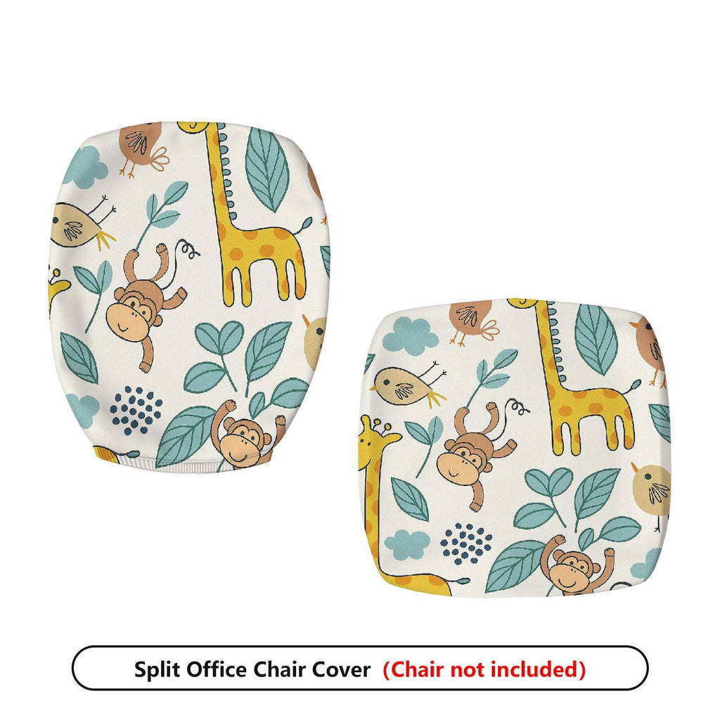 2-Piece Animal Jungle Monkey Giraffe Floral Leaf  Computer Chair Cover Set, Seat and Backrest