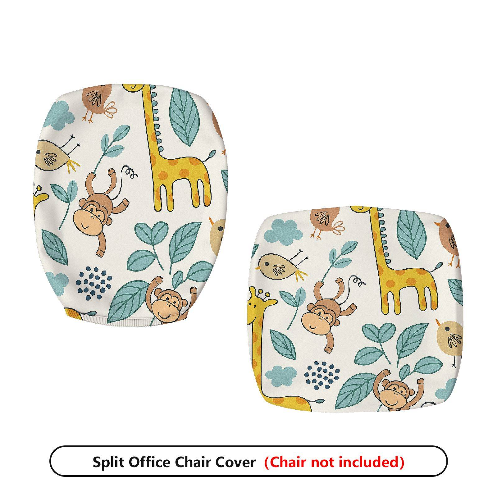 2-Piece Animal Jungle Monkey Giraffe Floral Leaf  Computer Chair Cover Set, Seat and Backrest