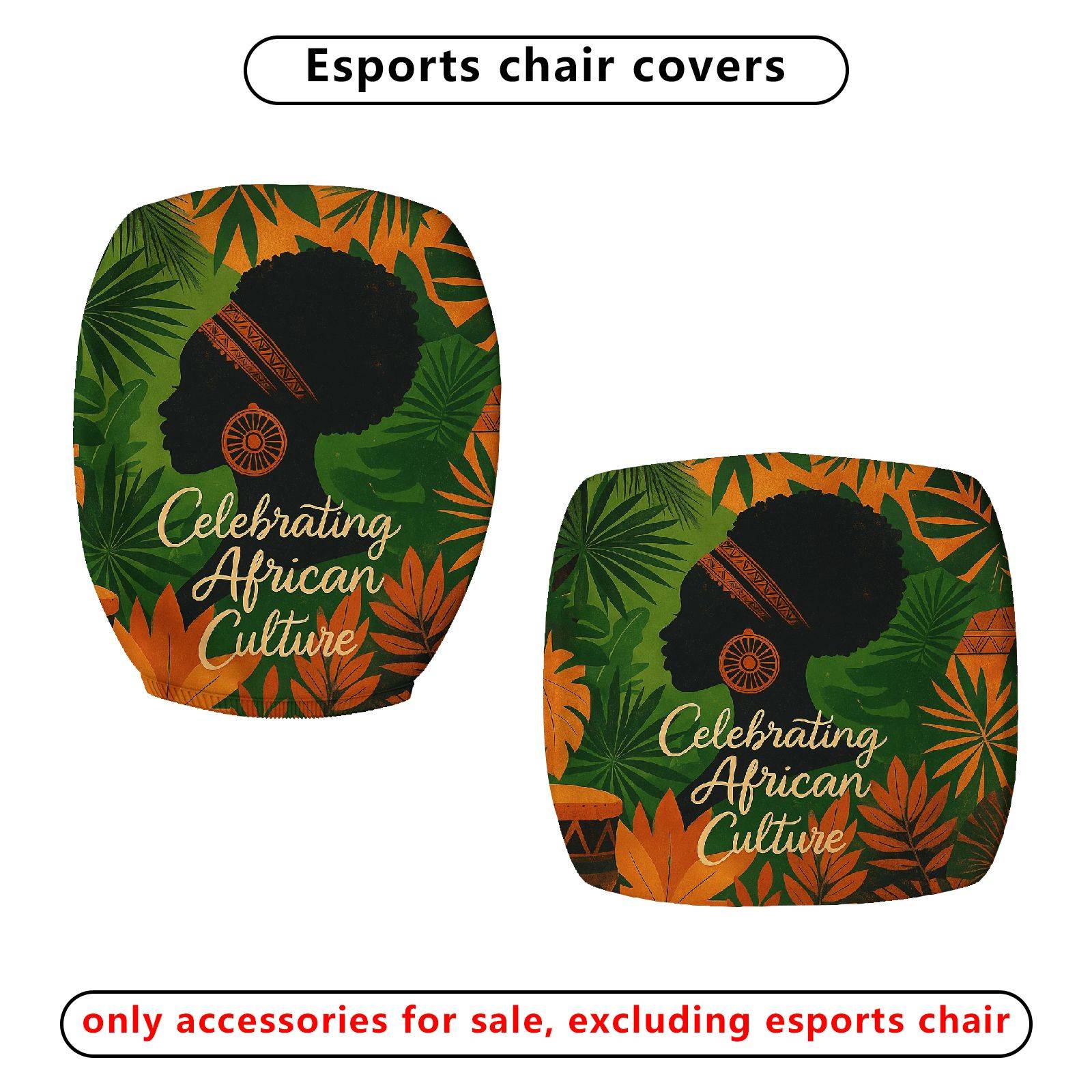 2-Piece African Culture Tribal Pattern Green Orange  Computer Chair Cover Set, Seat and Backrest