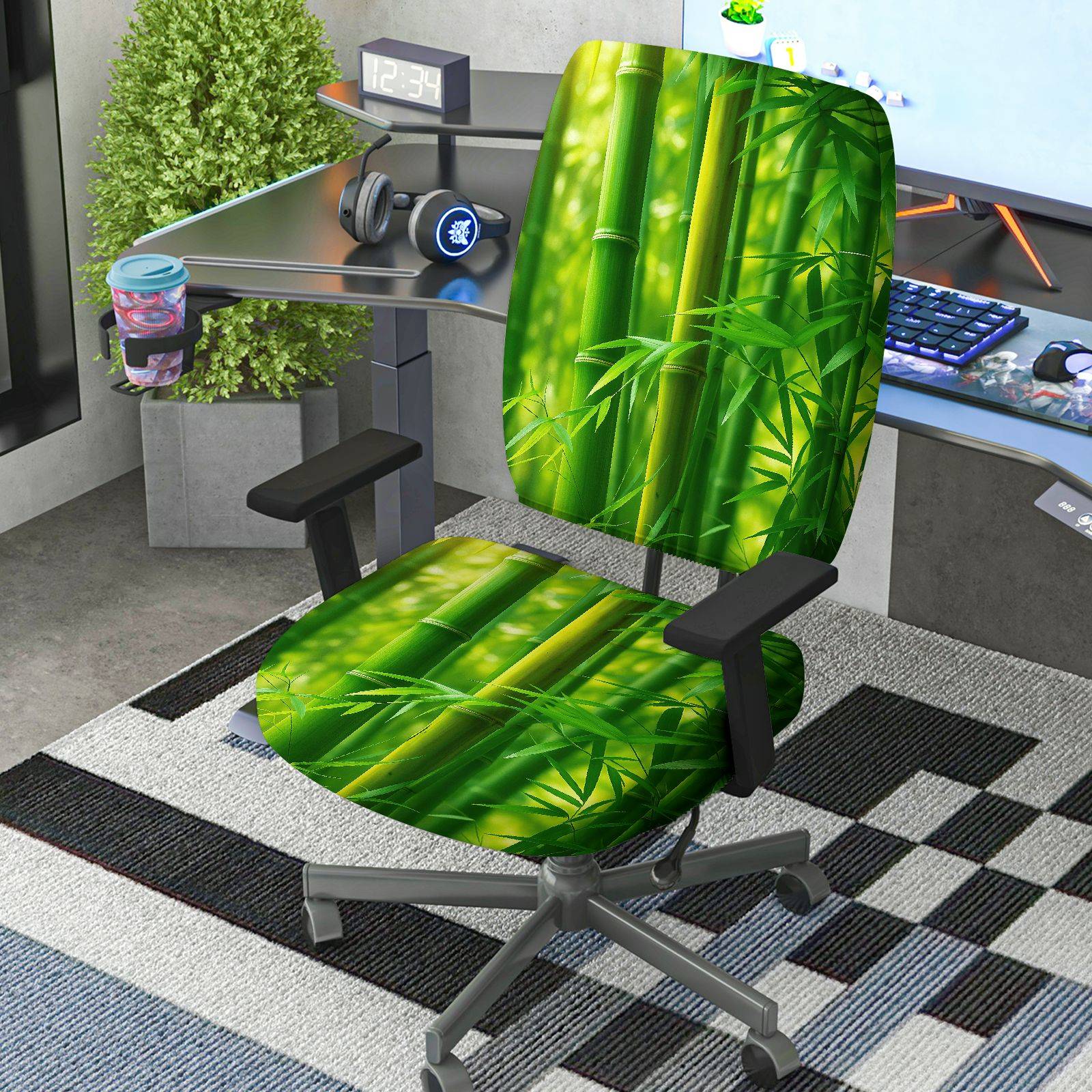 2-Piece Bamboo Grove Green Plant Leaves  Computer Chair Cover Set, Seat and Backrest