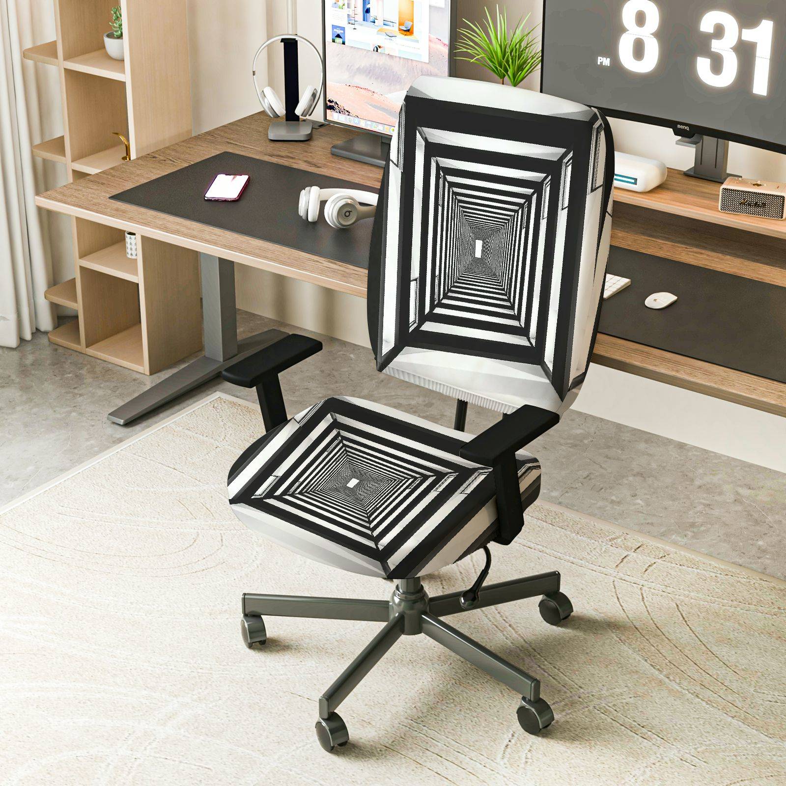 2-Piece Optical Illusion Geometric Modern Art Creative Home Decor  Computer Chair Cover Set, Seat and Backrest