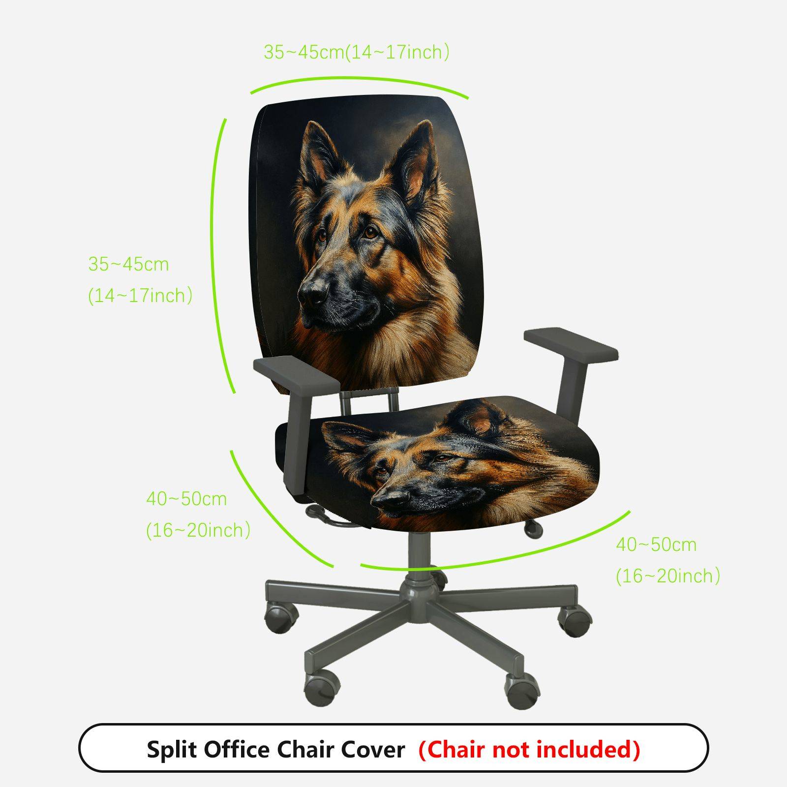 2-Piece German Shepherd Dog Animal  Computer Chair Cover Set, Seat and Backrest