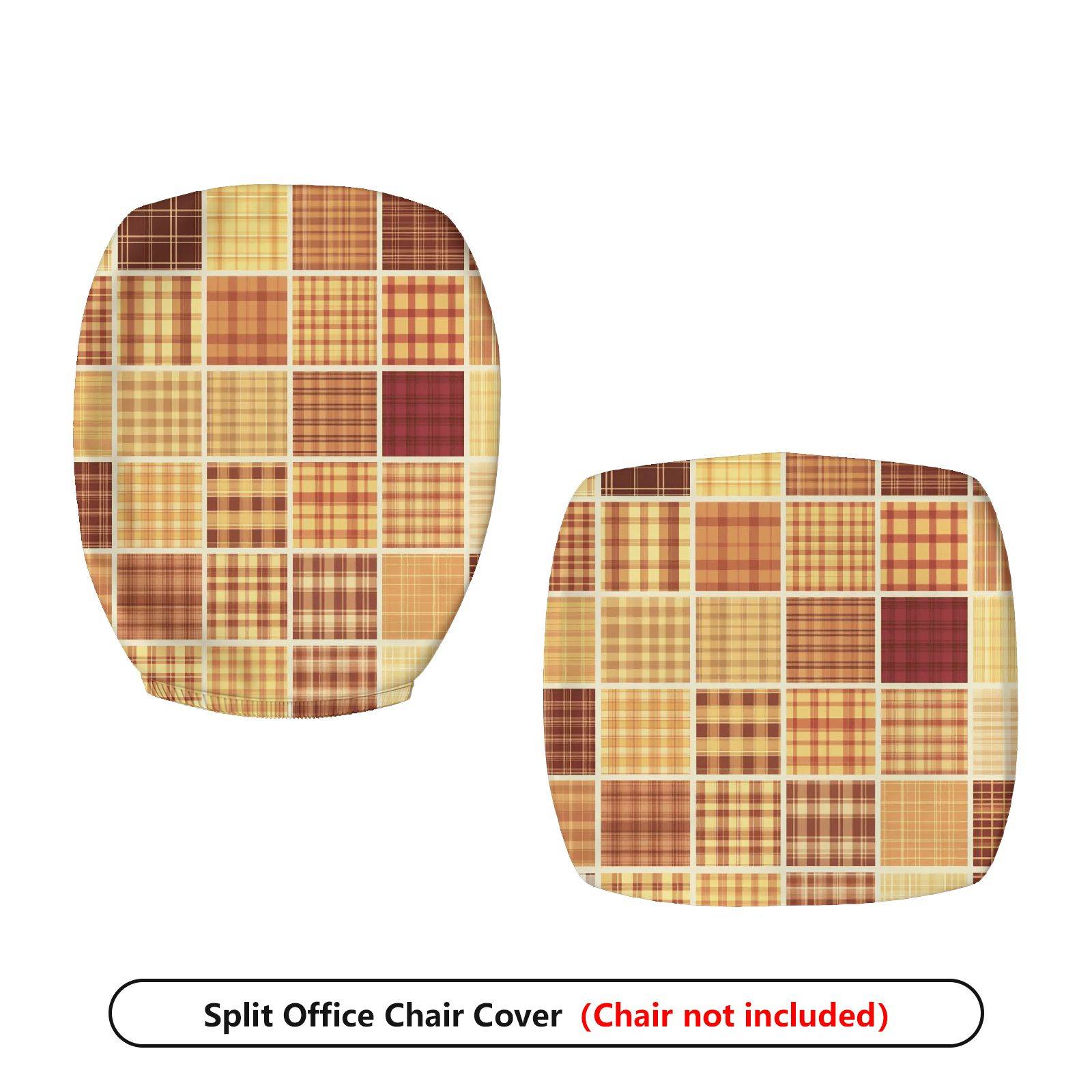 2-Piece Plaid Patchwork Geometric Vintage Brown  Computer Chair Cover Set, Seat and Backrest