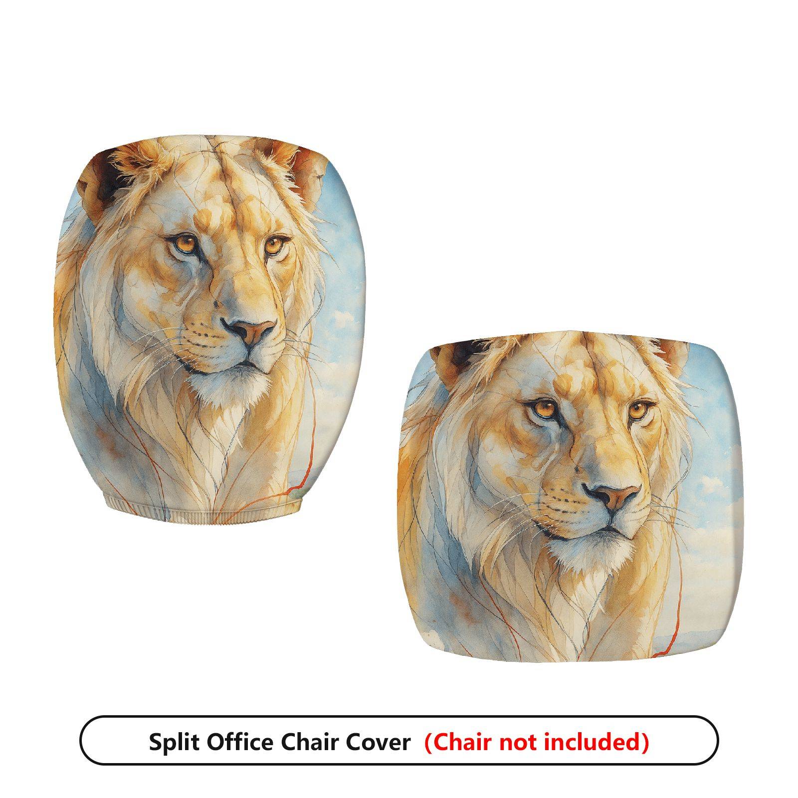 2-Piece Animal Lion Wildlife Art  Computer Chair Cover Set, Seat and Backrest
