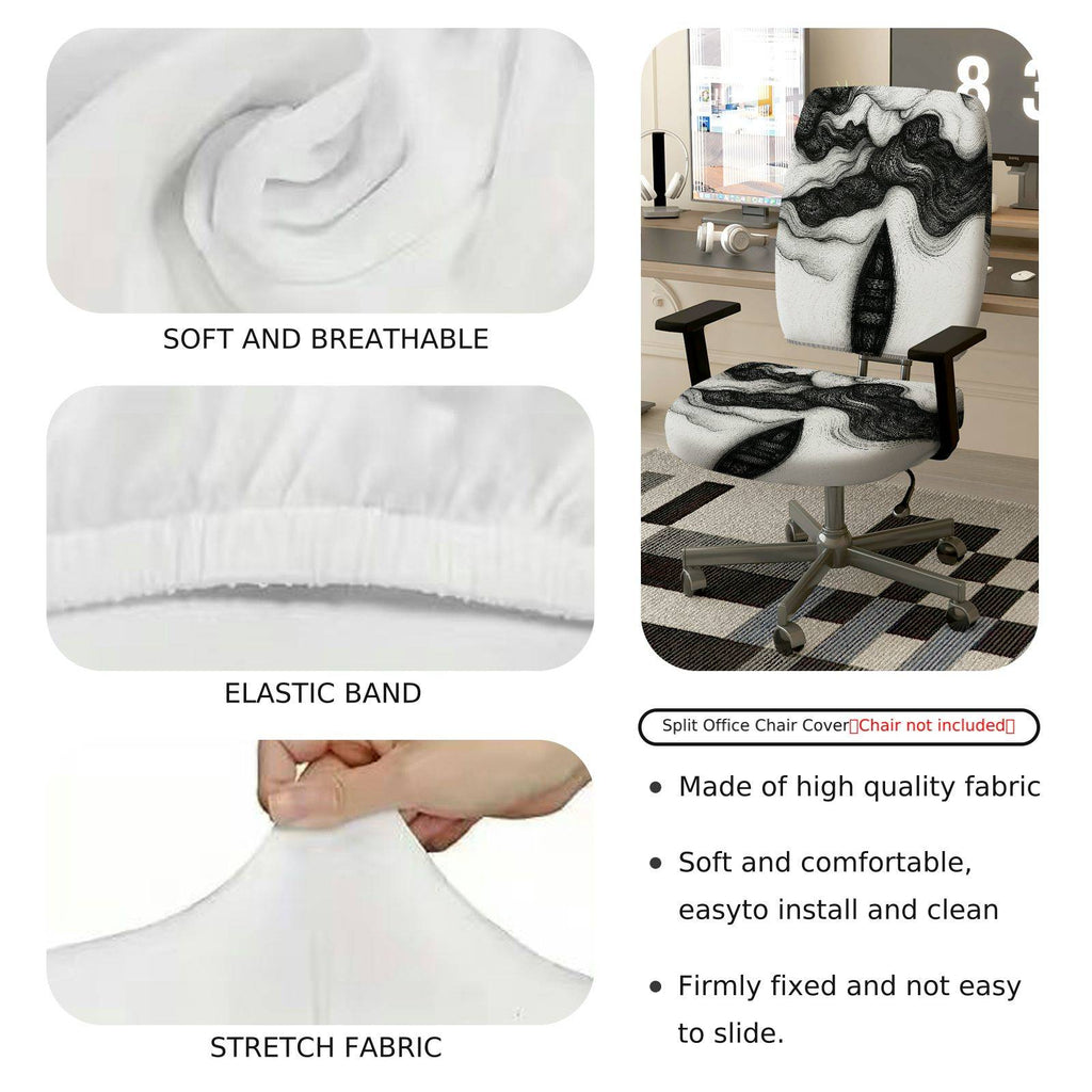 2-Piece Abstract Swirl Pattern Black White Artistic Modern  Computer Chair Cover Set, Seat and Backrest