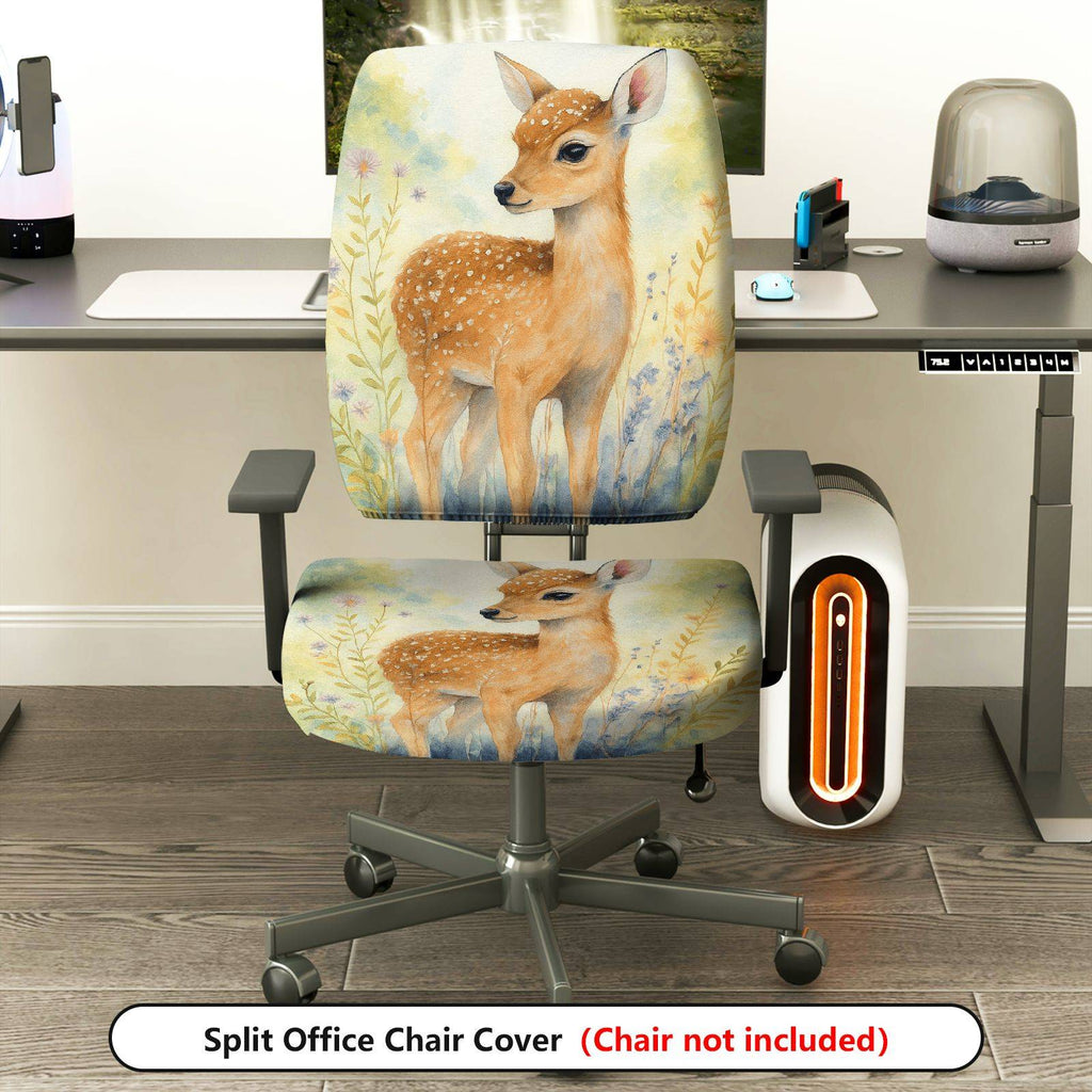 2-Piece Animal Forest Deer Nature Art  Computer Chair Cover Set, Seat and Backrest