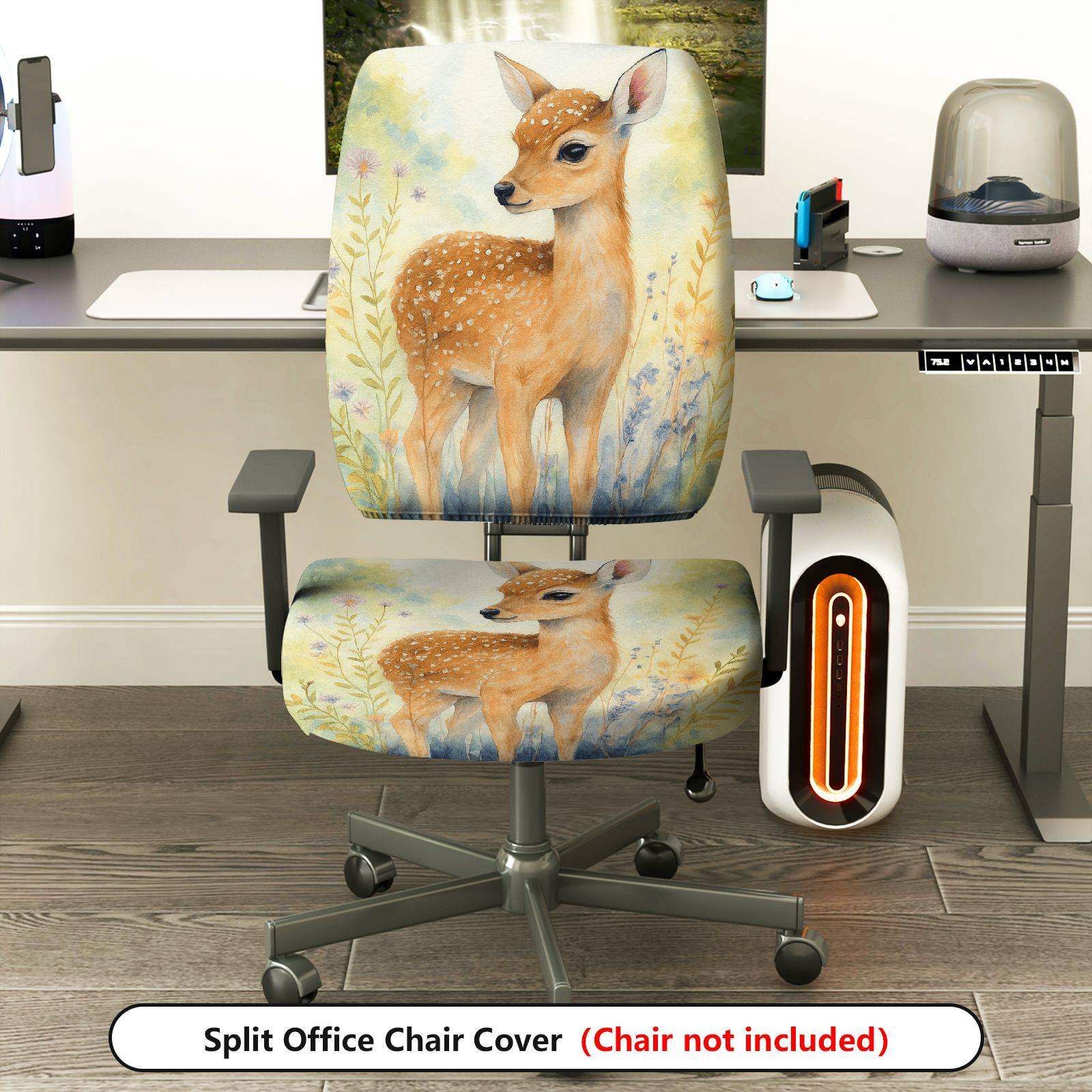2-Piece Animal Forest Deer Nature Art  Computer Chair Cover Set, Seat and Backrest
