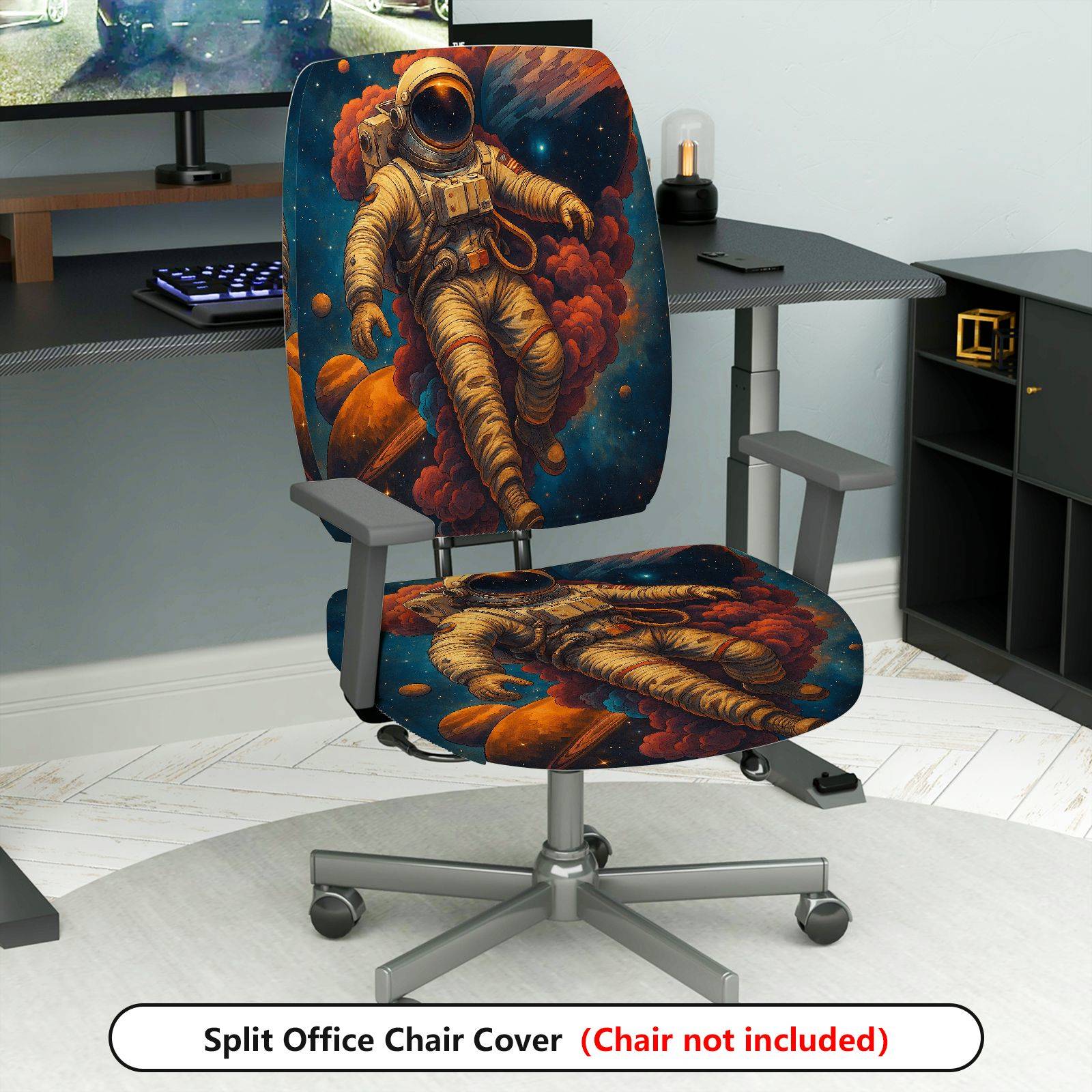 2-Piece Astronaut Galaxy Space Adventure Cosmic  Computer Chair Cover Set, Seat and Backrest