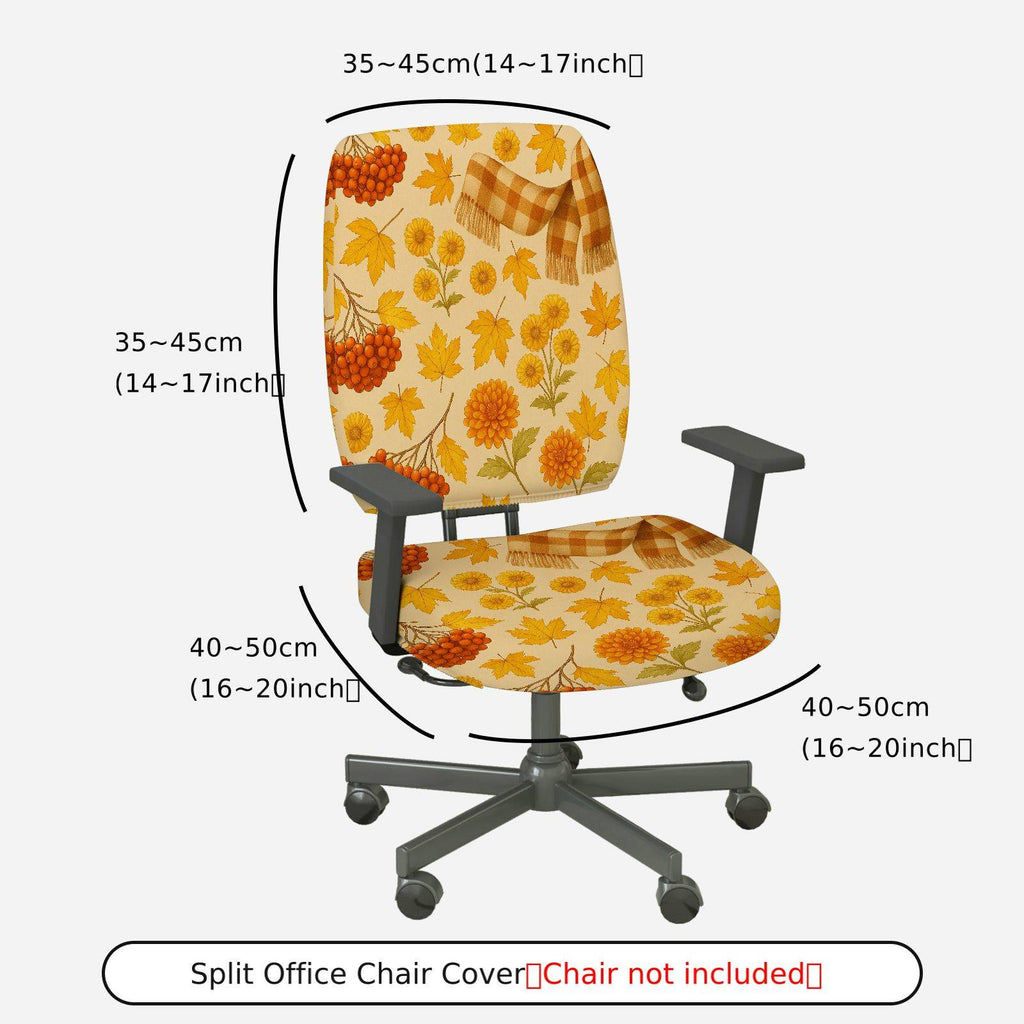2-Piece Autumn Floral Maple Chrysanthemum Scarf Pattern  Computer Chair Cover Set, Seat and Backrest